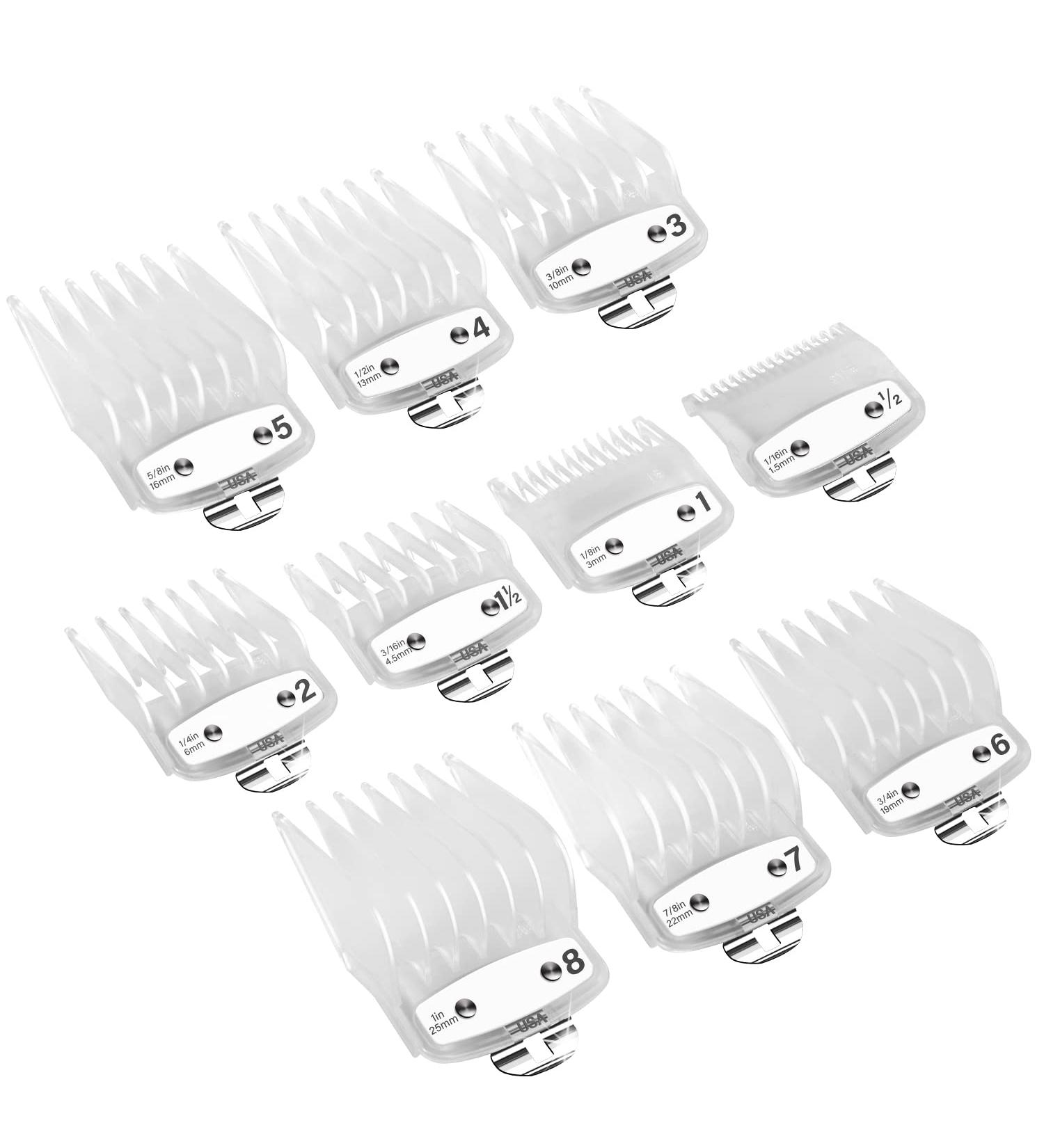 Wahl Professional Hair Clipper Guards Set - 10 Pcs Coded Cutting Guides #3170-400 - 1/8 to 1 - Fits All Wahl Clippers - Transparent - Buy Online on GoSupps.com