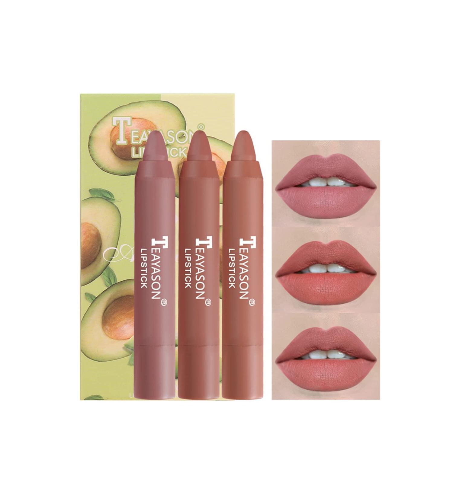 Xiahium 3Pcs Crayon Lipstick Set - Matte Velvety Nude, Waterproof, Long Lasting, High Pigmented Lip Makeup for Women - Buy Online on GoSupps.com