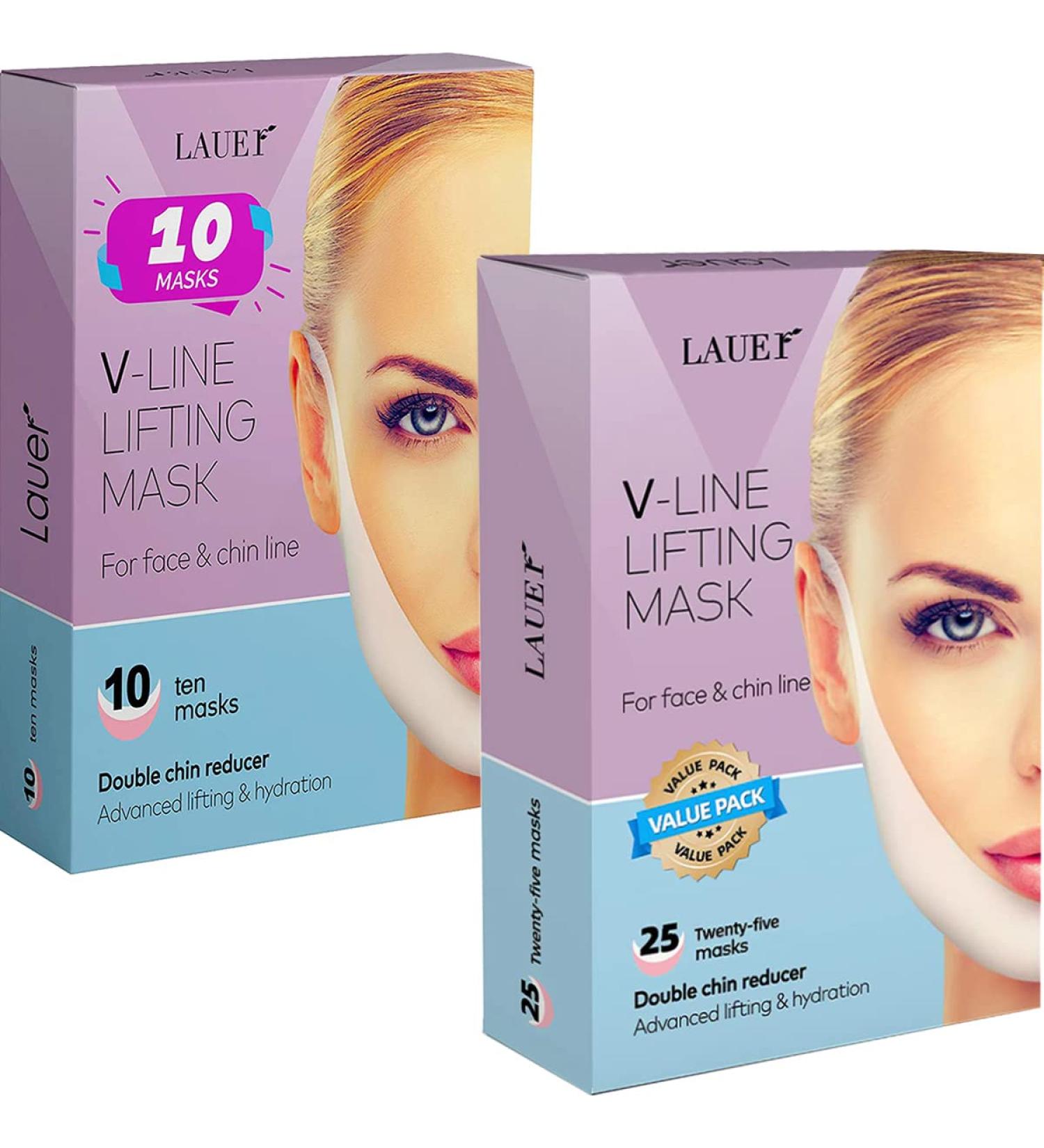 V-Shaped Slimming Face Mask for Women - Double Chin Reducer and Neck Lift Tape - Jawline Sculptor for Firming Skin - 10 and 25 Masks Bundle - Buy Online on GoSupps.com