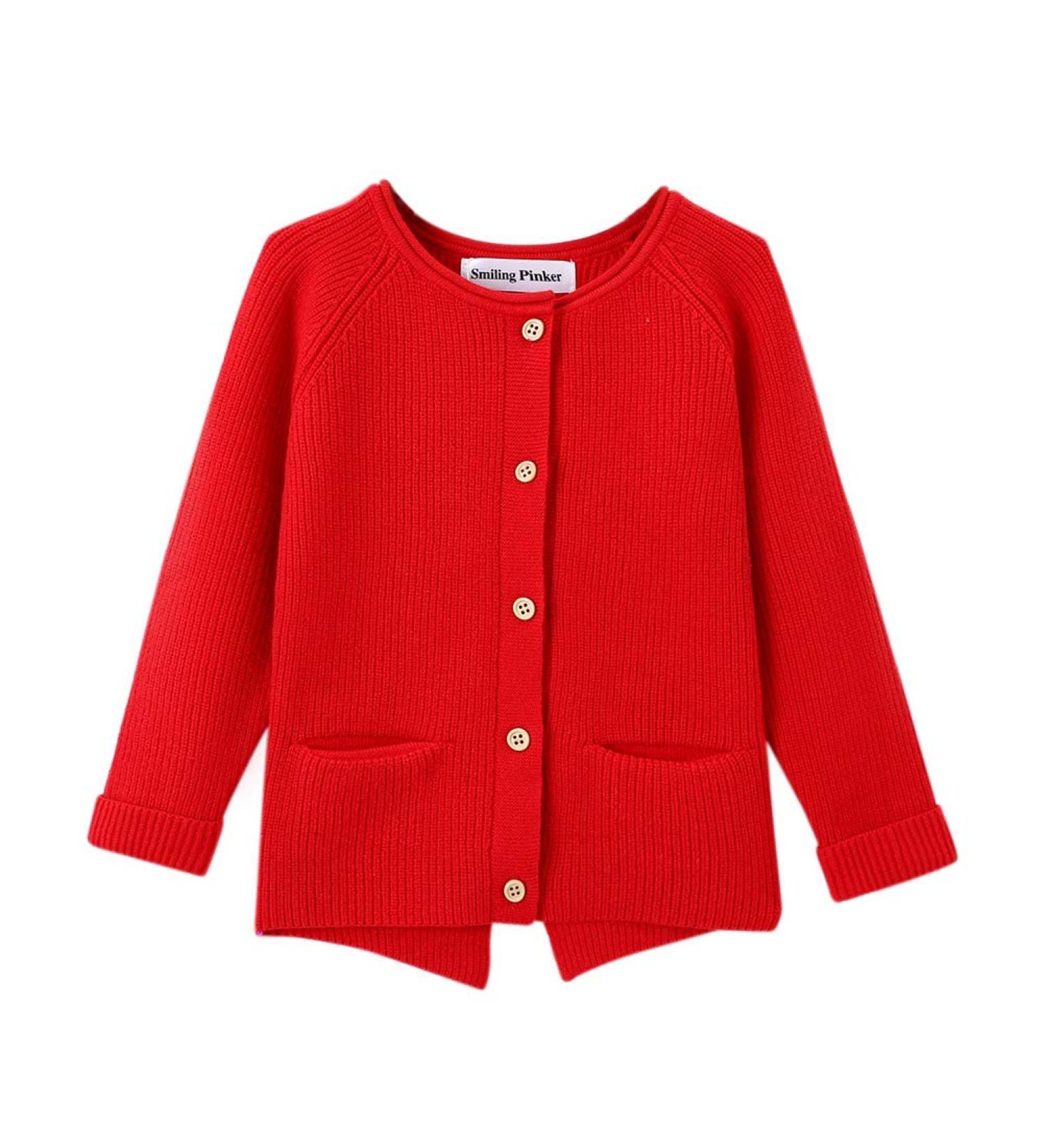SMILING PINKER Toddler Girls Knit Cardigan | Soft & Warm Sweater with Pockets | 4-5 Years | Red - Buy Online on GoSupps.com