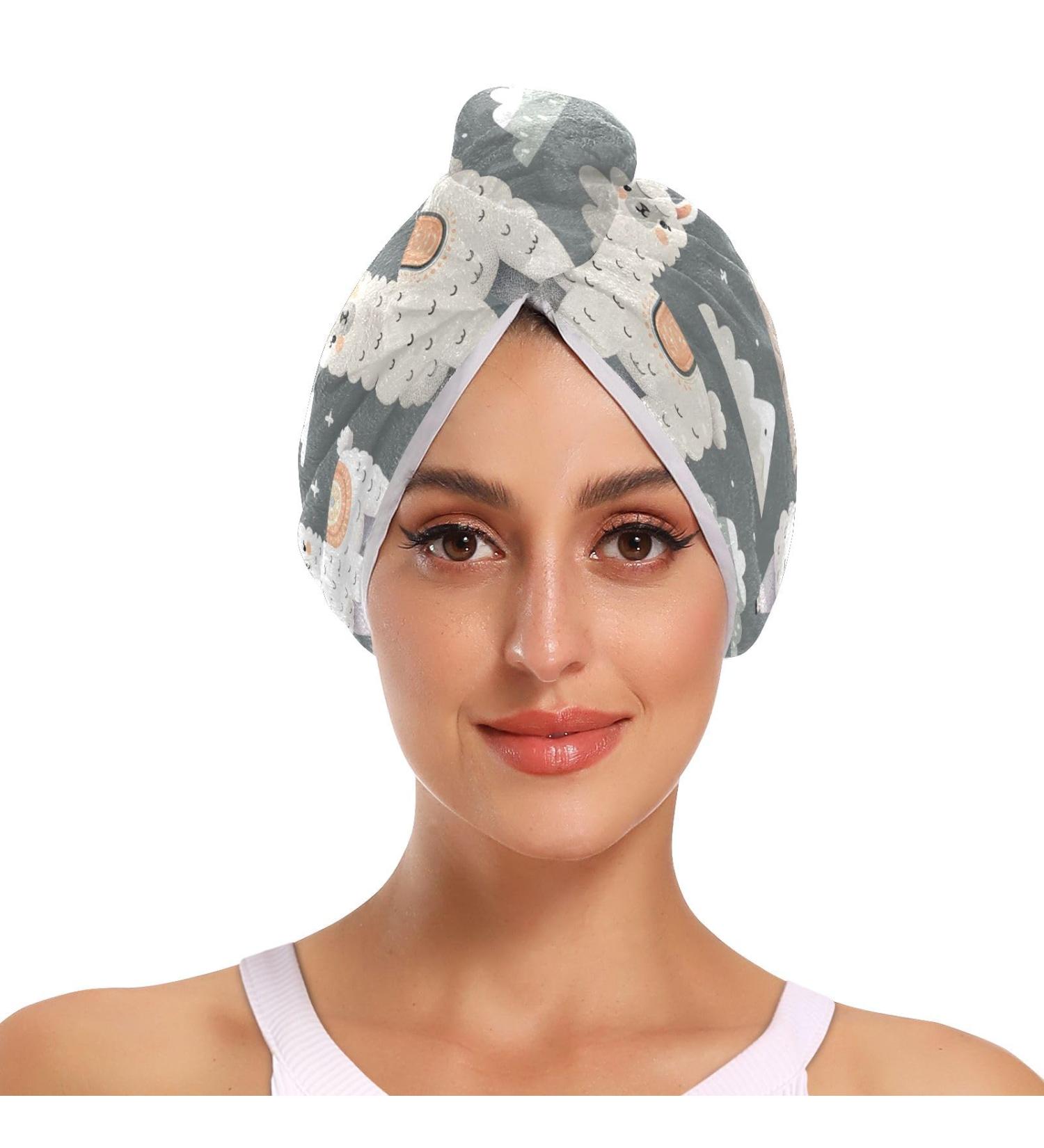 Shop 2 Pack Llamas & Mountains Gray Hair Towels - Super Absorbent Quick Drying Hair Turbans with Button Twist Wrap for Women - Buy Online on GoSupps.com