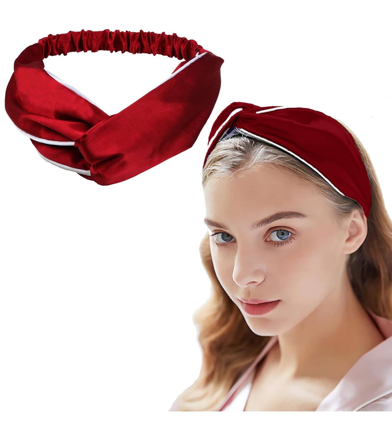 LWZH Silk Satin Stretchy Red Twist LED Headband for Women - Perfect for Washing Face, Makeup, and Skin Care - Buy Online on GoSupps.com
