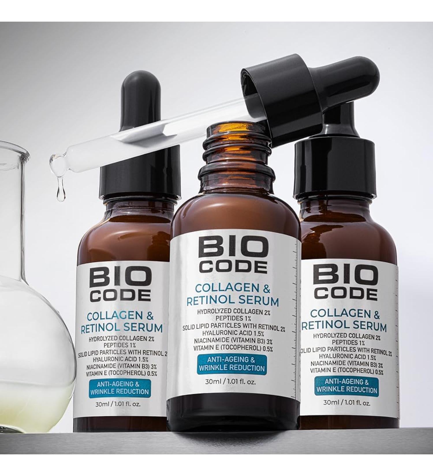 BioCode Hydrolyzed Collagen 2% & Peptides 1% Solid Lipid Particle with Retinol 2% Hyaluronic Acid 1.5% Vitamin B3 3% Serum Advanced Anti-Aging with Hyaluronic Acid | Dermatologist Recommended 30ml - Buy Online on GoSupps.com