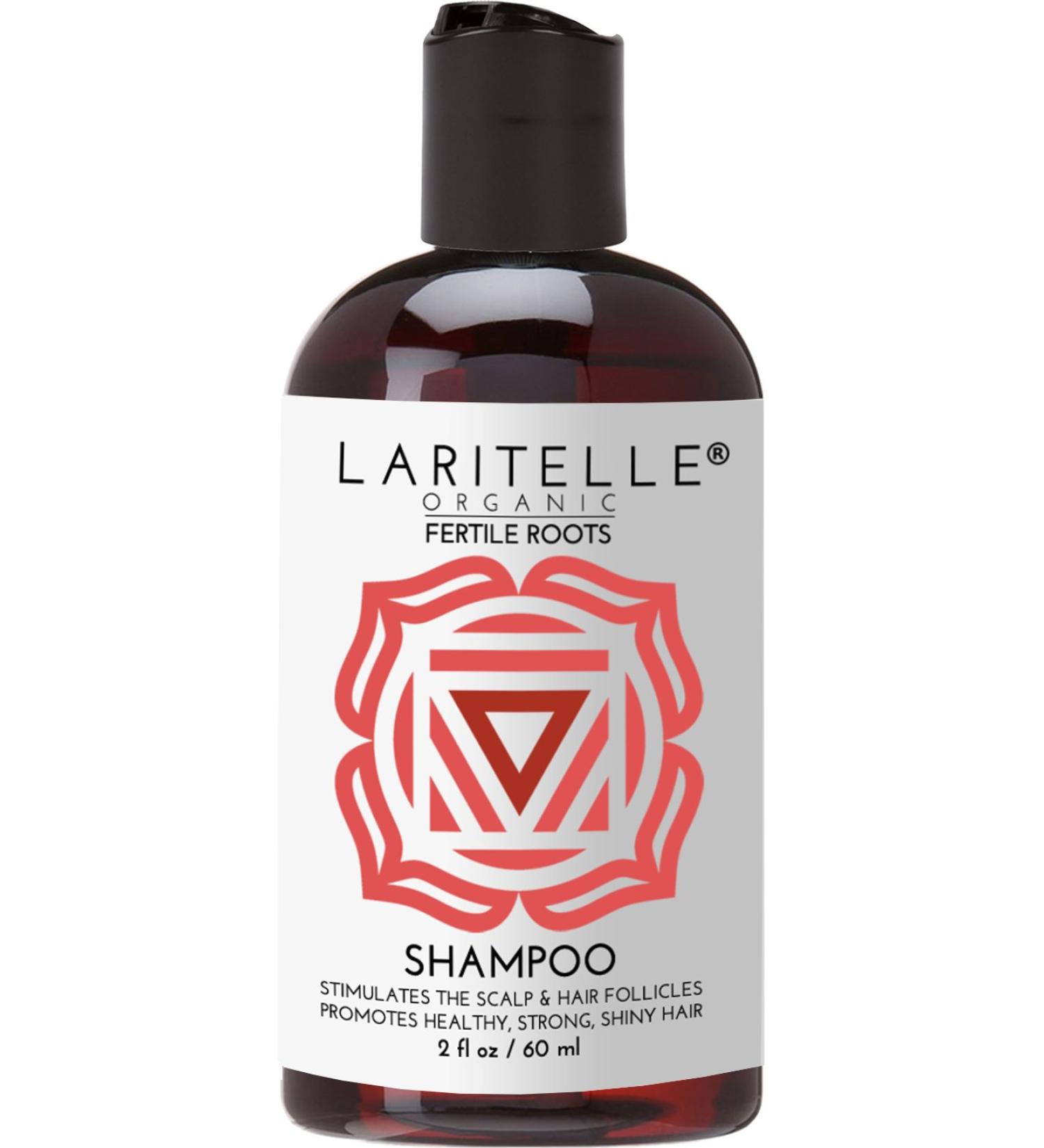 Laritelle Organic Travel Size Shampoo 2 oz | Fortifying Strengthening & Rejuvenating | Stops Hair Shedding Promotes New Hair Growth | Ayurvedic Herbs Lavender Ginger Rosemary Patchouli & Cloves