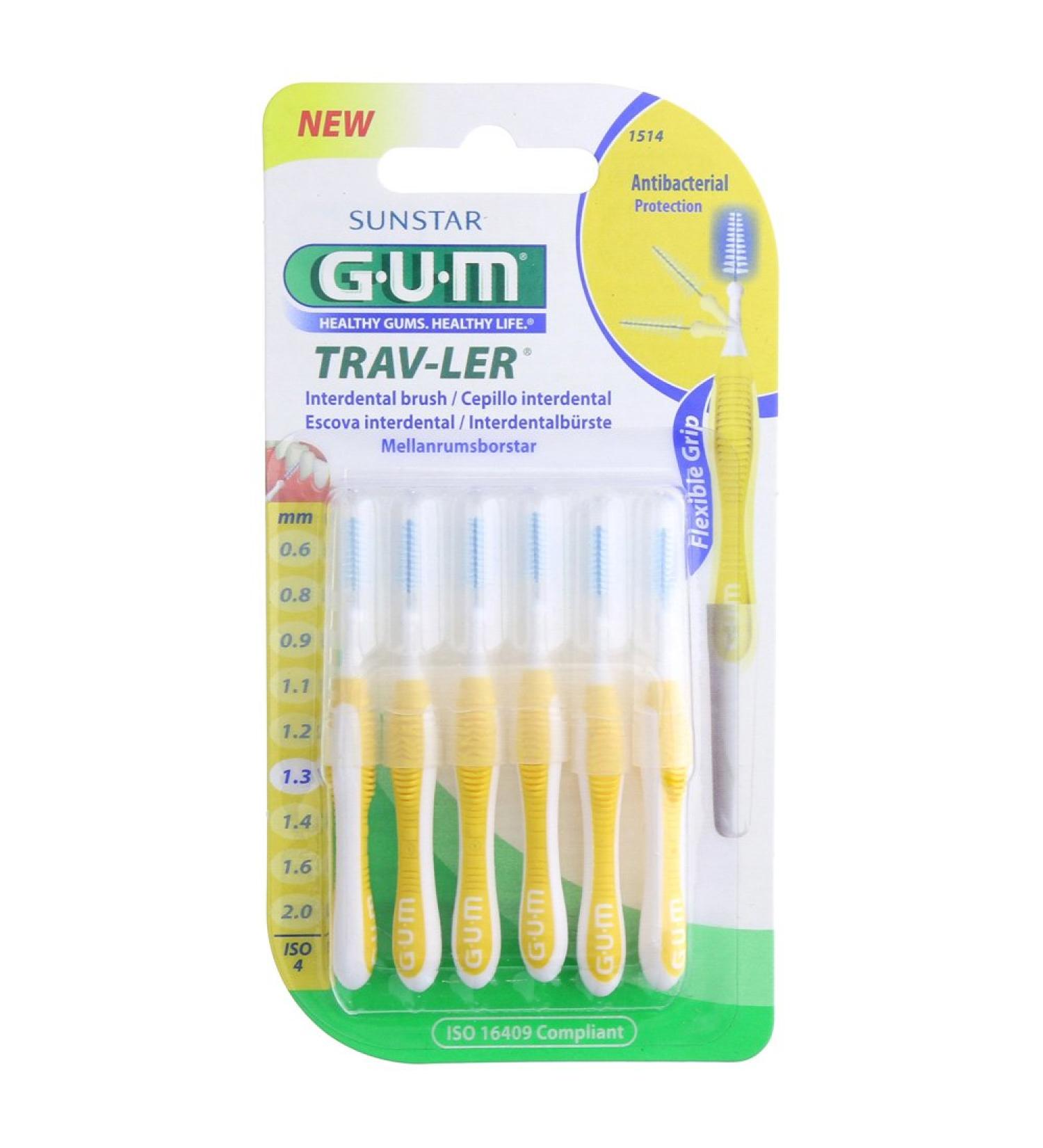 GUM TRAV-LER 1 3mm fir yellow Interdental+6 caps 6 pcs