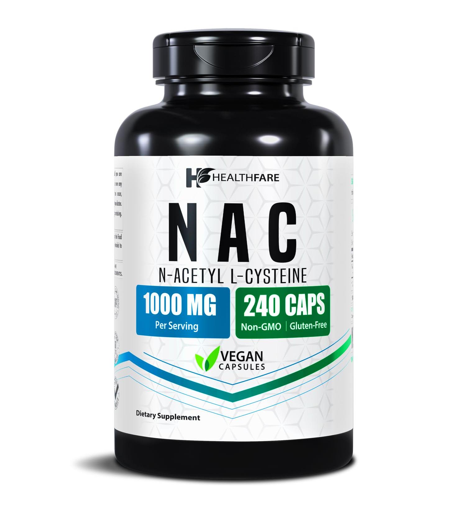 Healthfare NAC N-Acetyl L-Cysteine Supplement | 1000mg High Potency | 240 Vegan Capsules | Non-GMO Gluten-Free Made in USA - Buy Online on GoSupps.com