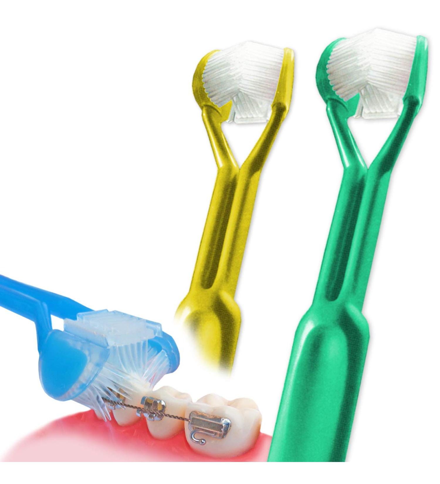 DenTrust 3-Sided Braces Brush Toothbrush 2-Pack | Gentle Soft Heads | Orthodontic Bracket Cleaner | Tongue Scraper | USA Made - Buy Online on GoSupps.com