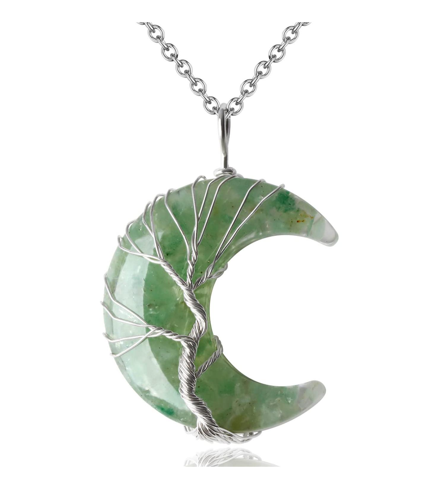XIANNVXI Crystal Crescent Moon Necklace - Tree of Life Aventurine Pendant for Women - Buy Online on GoSupps.com