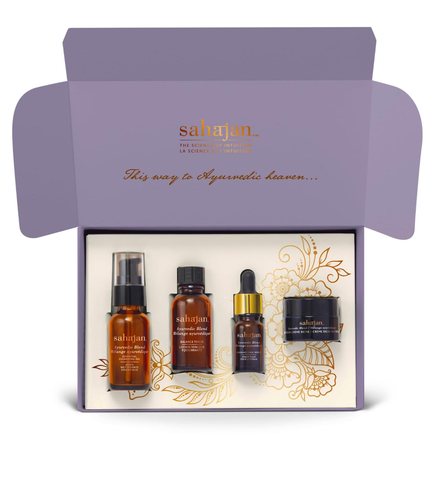 Sahajan Discovery Gift Set - Ayurvedic Facial Care for Women | Essential Cleansing Oil Balance Toner Radiance Serum & Nourish Creme Riche - International Shipping Available - Buy Online on GoSupps.com