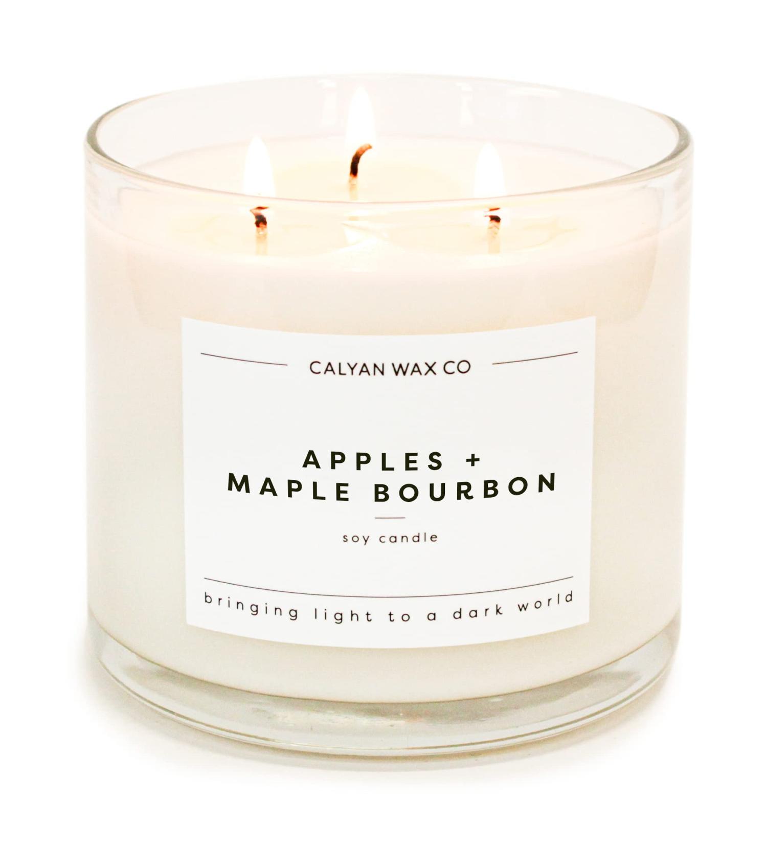 Calyan Wax Soy Candle - Apples & Maple Bourbon | 3 Wick Scented Candle | Premium 14.9 oz | Long-Lasting 43 Hour Burn | Essential Oils in Glass Jar - Buy Online on GoSupps.com