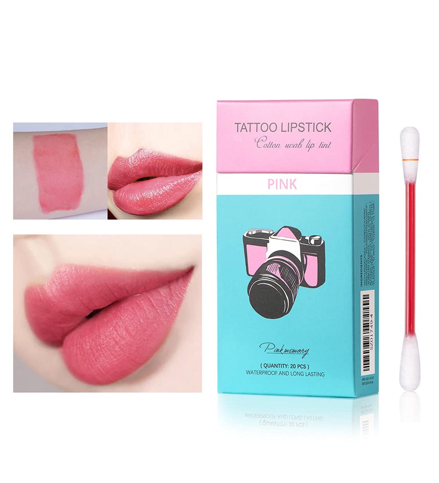 Eliversion 20Pcs Tattoo Lipstick Cotton Swab - Waterproof Non-Stick Lip Tint for Long Lasting Matte Pink Lips - Buy Online on GoSupps.com