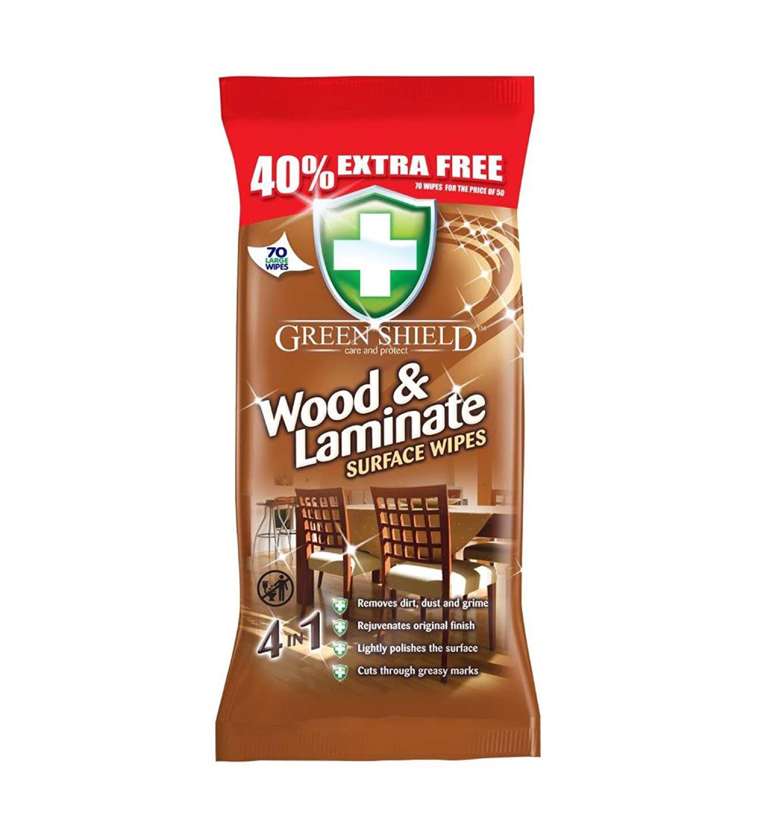 Green Shield Wood & Laminate Wipes 70pk - Buy Online on GoSupps.com