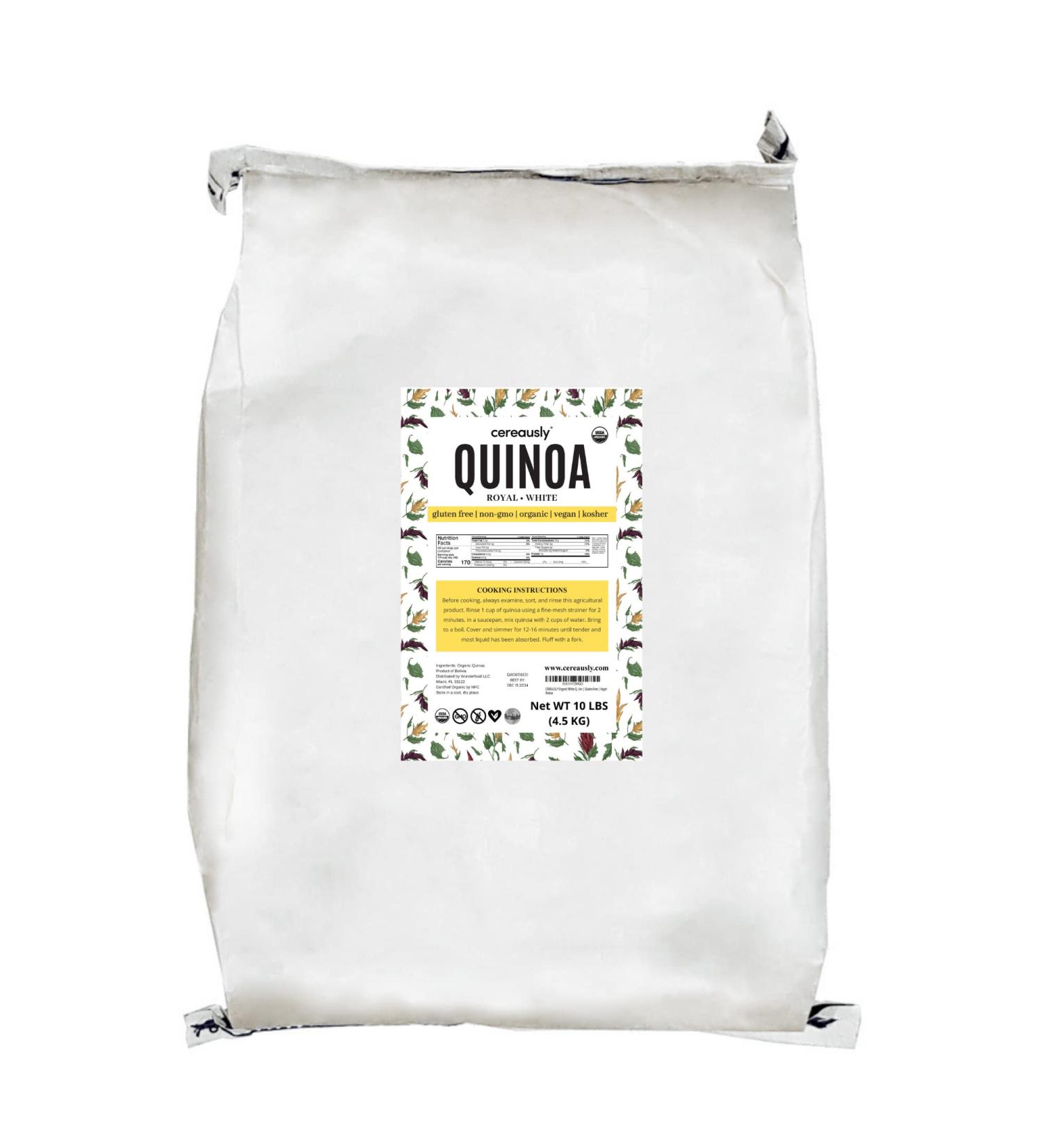 CEREAUSLY Organic White Quinoa Bulk - 10 Lb | Bolivian Royal Quinoa for Restaurants & Wholesale | NON-GMO, Kosher, Gluten-Free, Vegan - Buy Online on GoSupps.com