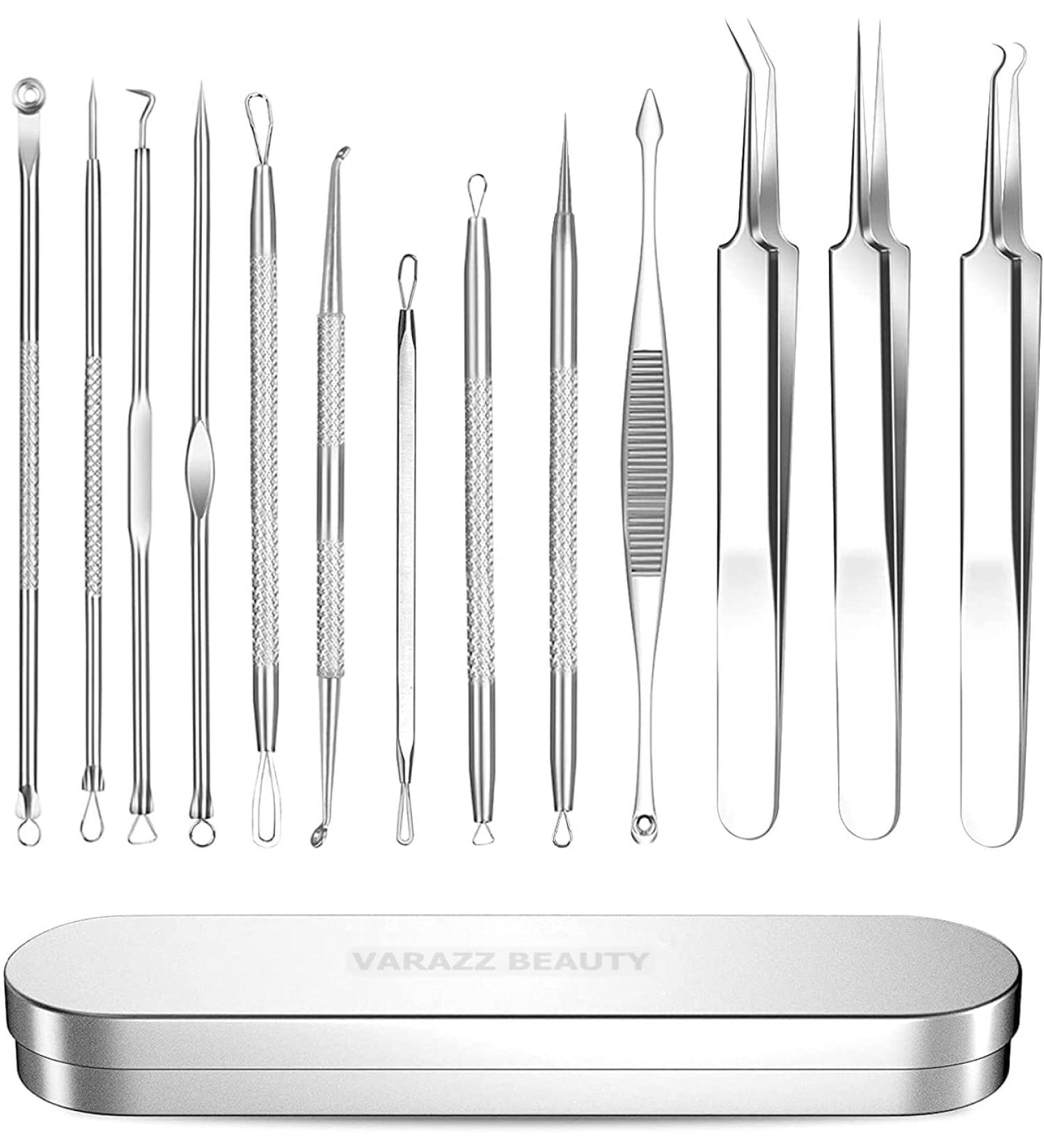Blackhead Tweezers Kit Blackhead Remover Tools Kit Acne Extractor Tool Professional Stainless Pimple Acne Blemish Removal Tools with Portable Case (13-PCS) - Buy Online on GoSupps.com