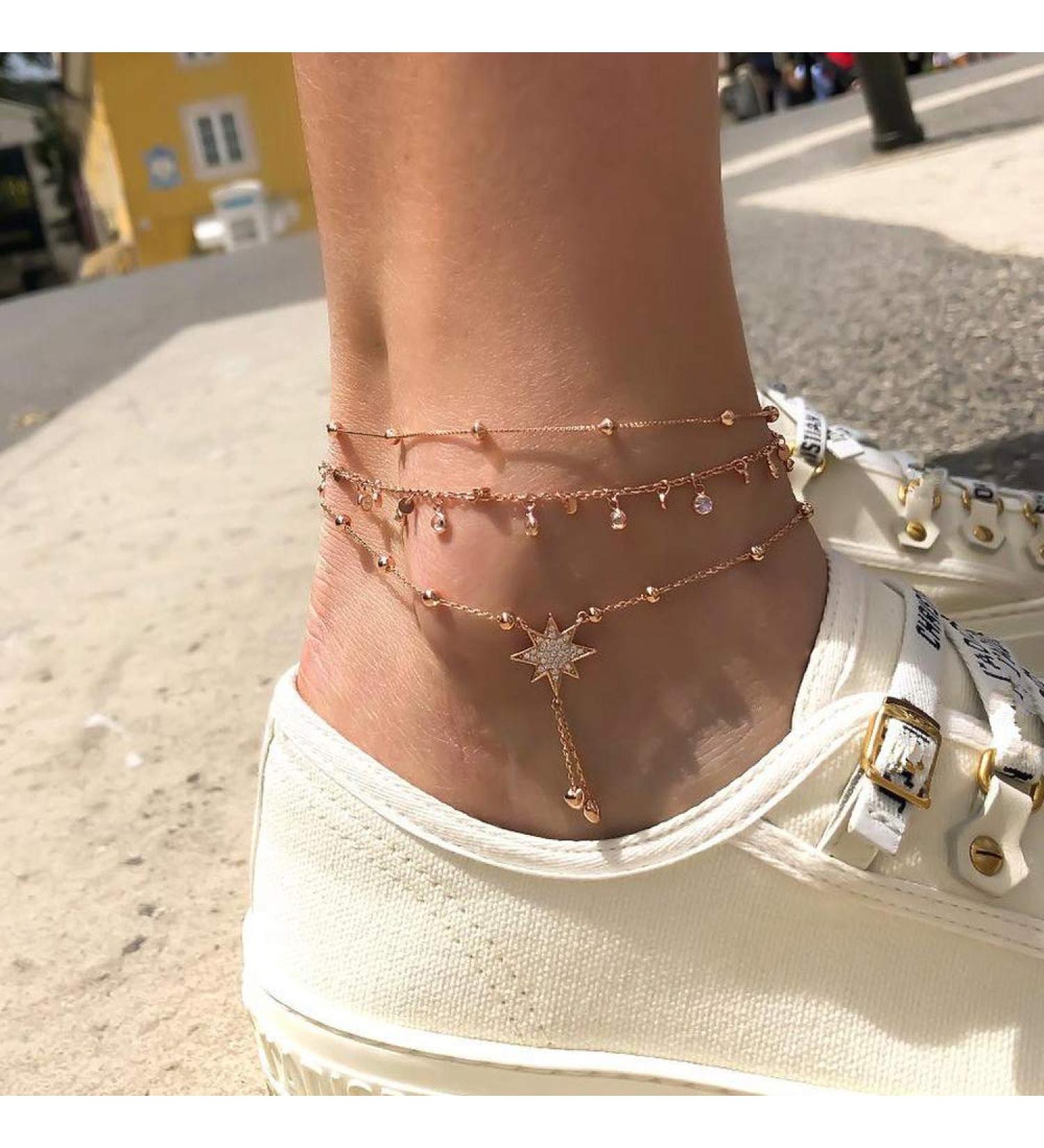 Buy Missgrace Tassel Rhinestones Star Anklet Bracelet - Gold Sequin Leaf Chain Jewelry for Women & Teen Girls | Perfect Summer Beach Accessory & Gift - Buy Online on GoSupps.com