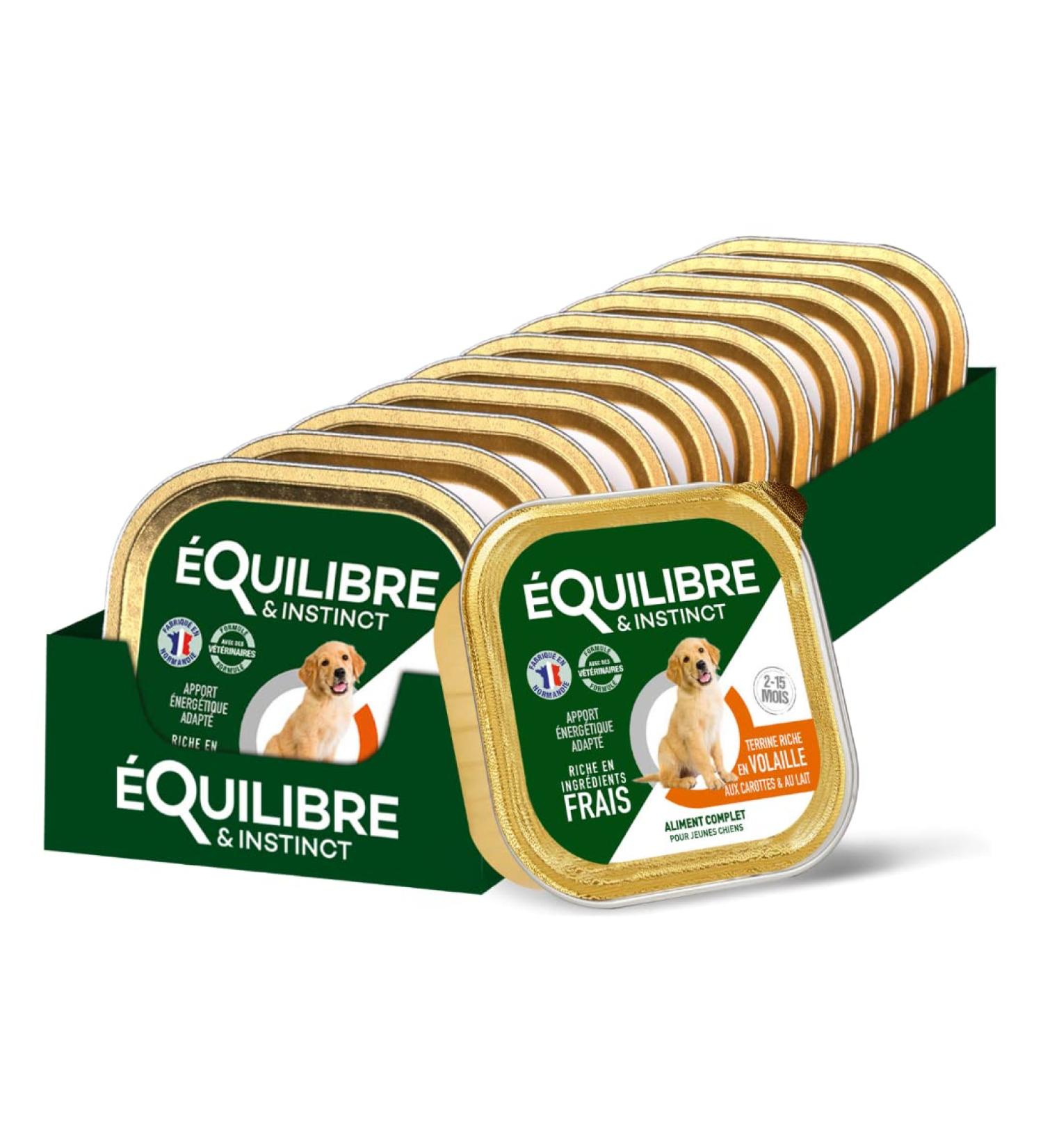 EQUILIBRE & INSTINCT - Puppy - Poultry Wet Food Pat - Supports Growth - Complete Recipe Formulated with Veterinarians - 11x150g - Made in France - Buy Online on GoSupps.com