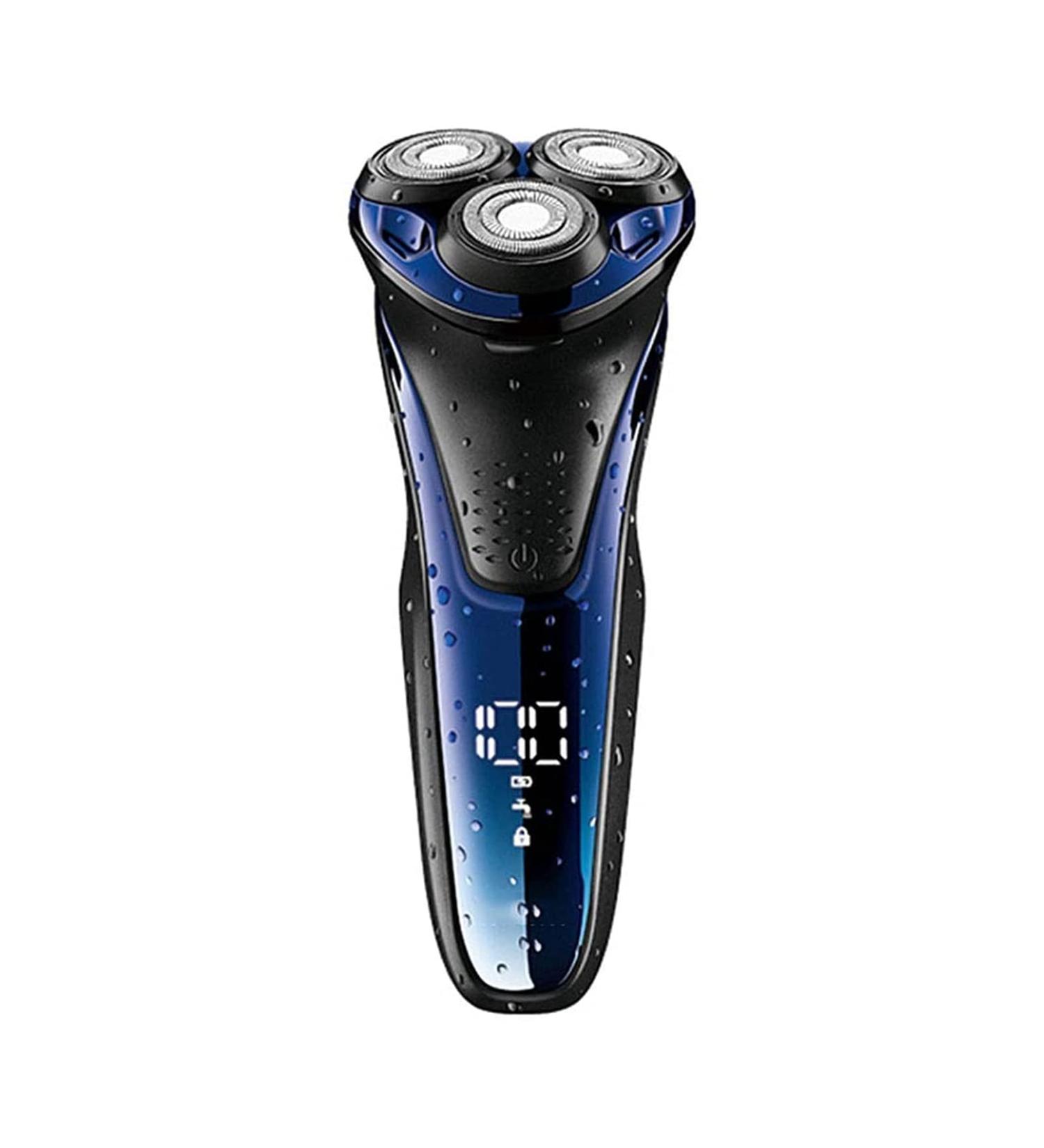 Premium Waterproof Electric Shaver for Men - Cordless Rechargeable Rotary Razor with Pop-up Trimmer (Blue) - Ideal for Wet & Dry Use - Buy Online on GoSupps.com
