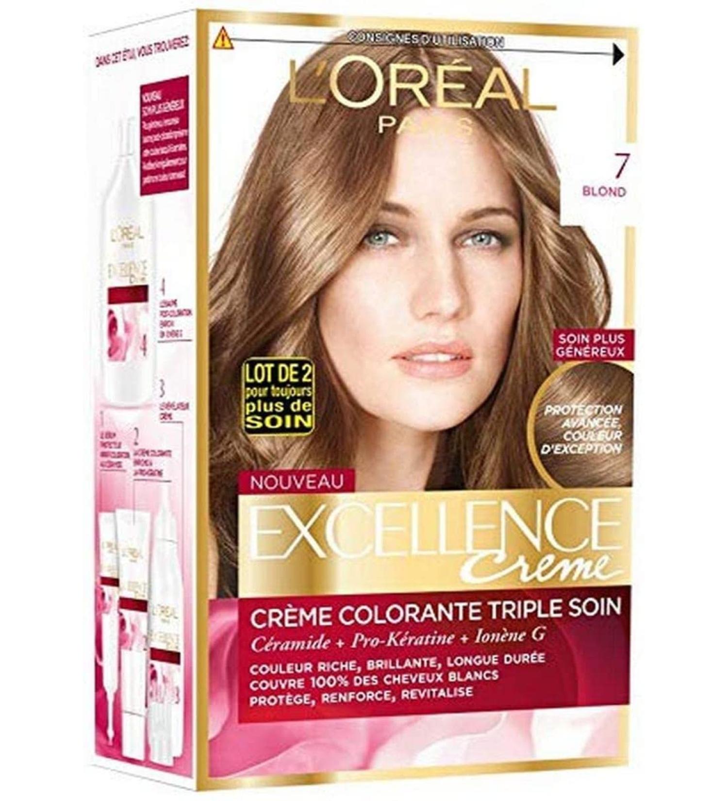 L Or al Paris L'Or al Paris - Excellence Cr me - Triple Care Permanent Coloring 100% Coverage White Hair - Shade 7 Blonde - Buy Online on GoSupps.com