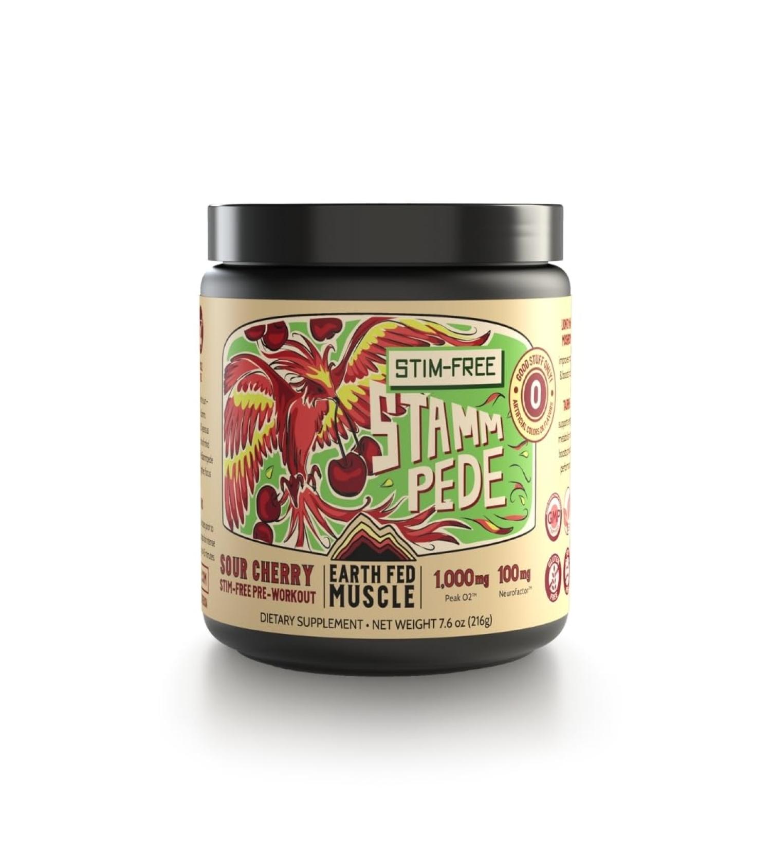 Earth Fed Muscle Stammpede Sour Cherry Pre Workout Powder for Men & Women Pre Workout No Caffeine Vegan & Gluten Free Boosts Focus & Endurance Lion s Mane Taurine Peak O2 30 Servings - Buy Online on GoSupps.com