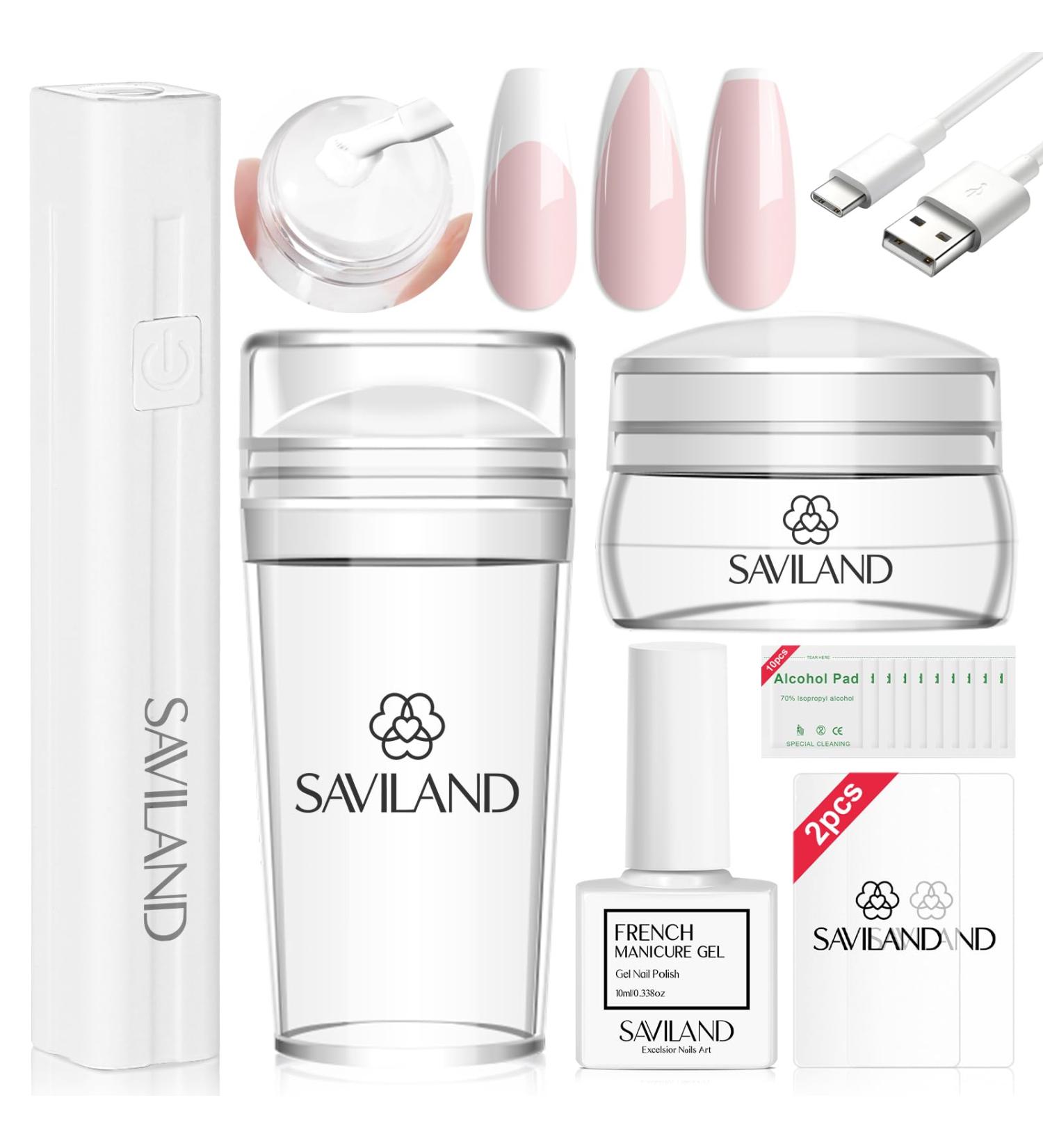 Saviland French Nails Stamp Set - Complete Nail Art Kit with UV Lamp Gel Polish & Stencils for Perfect Nail Designs - Buy Online on GoSupps.com