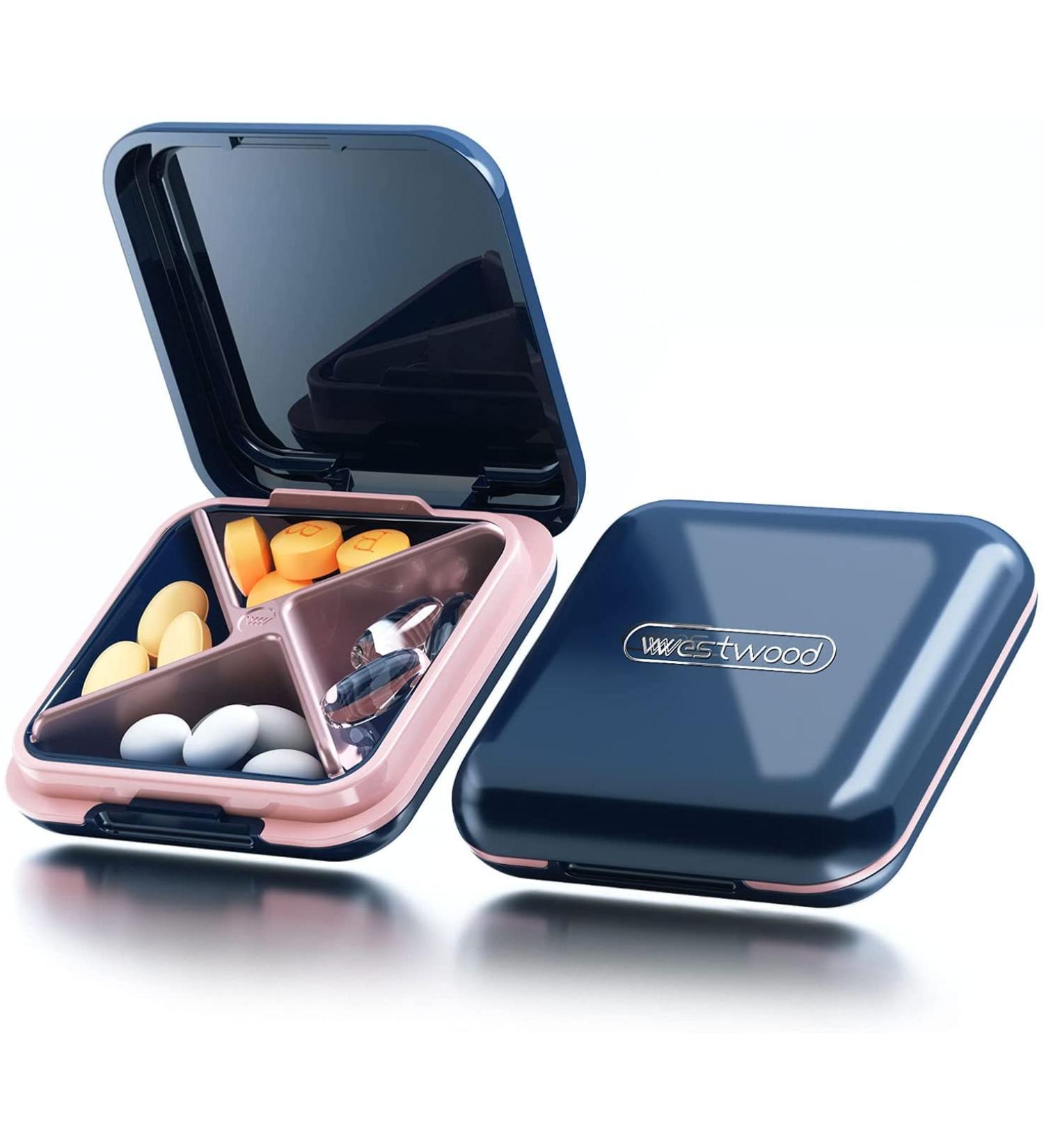 Portable Small Pill Box Travel Case 4 Compartment Medicine Organizer - Waterproof & Cute Daily Pill Dispenser for Purse or Pocket - Buy Online on GoSupps.com