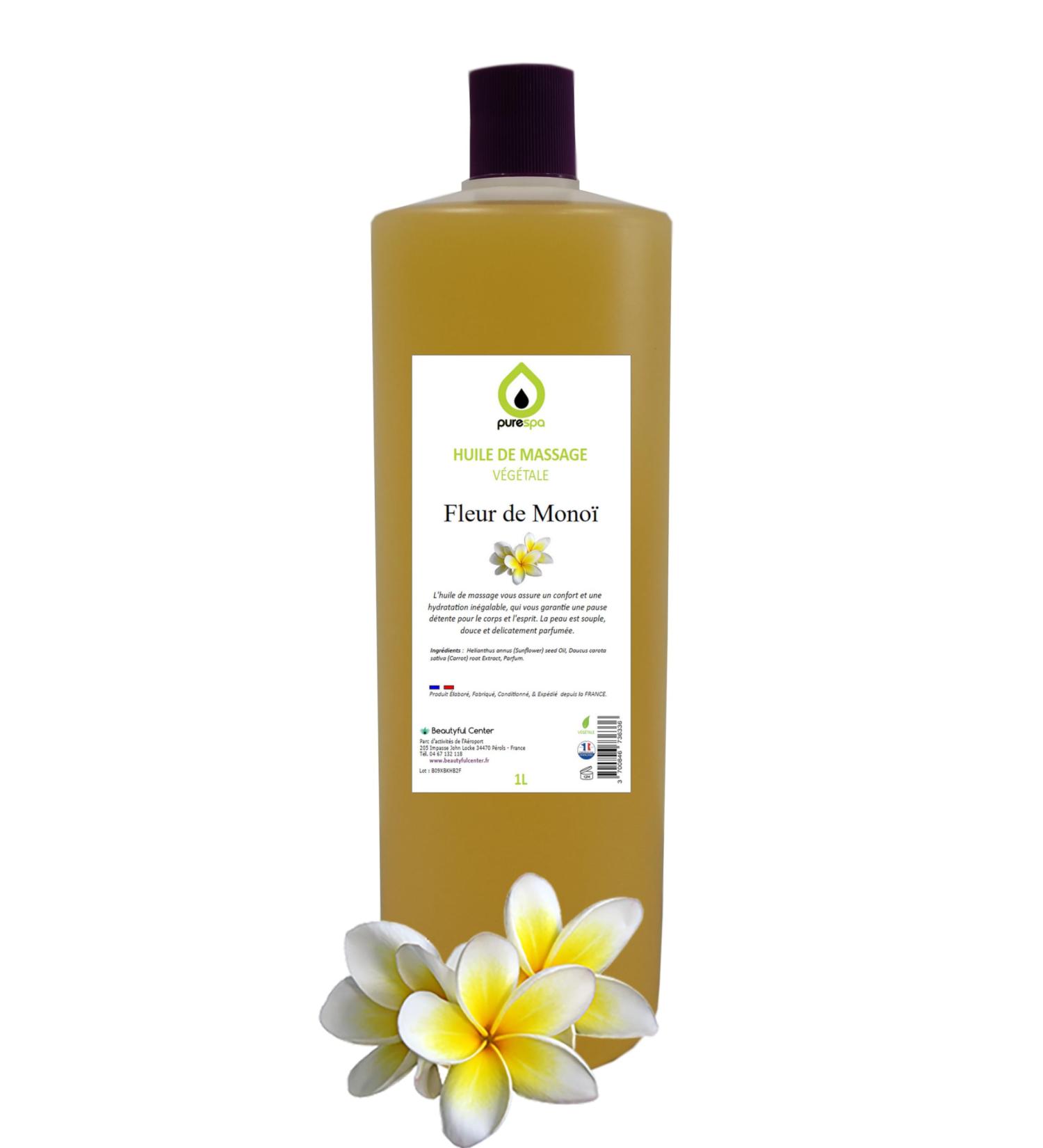 Vegetable massage oil with the scent of the Monoi flower 1 liter.