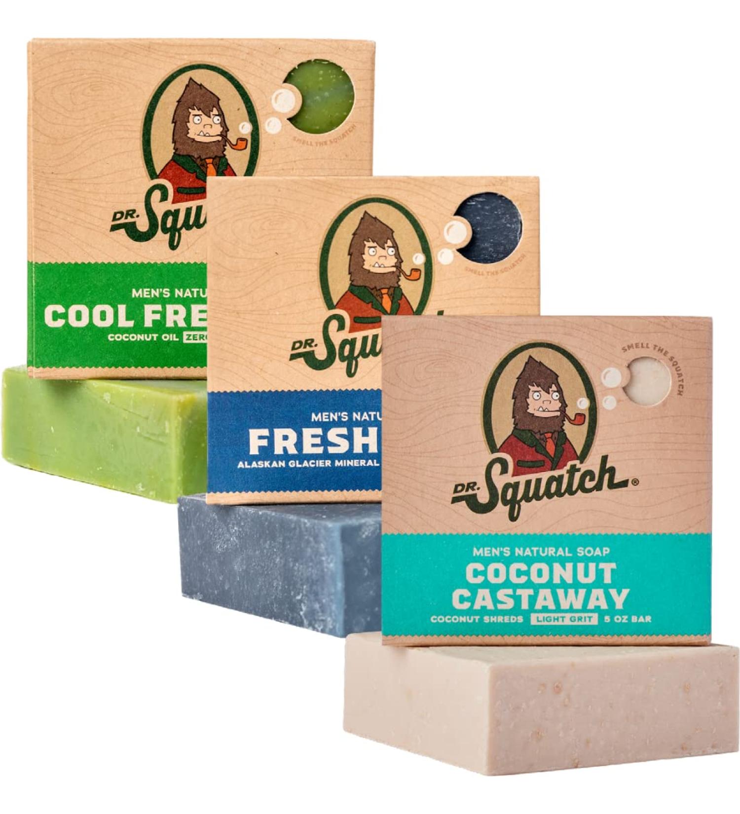 Dr. Squatch Natural Bar Soap for Men - 3 Pack Variety: Coconut Castaway, Fresh Falls & Cool Fresh Aloe - Buy Online on GoSupps.com
