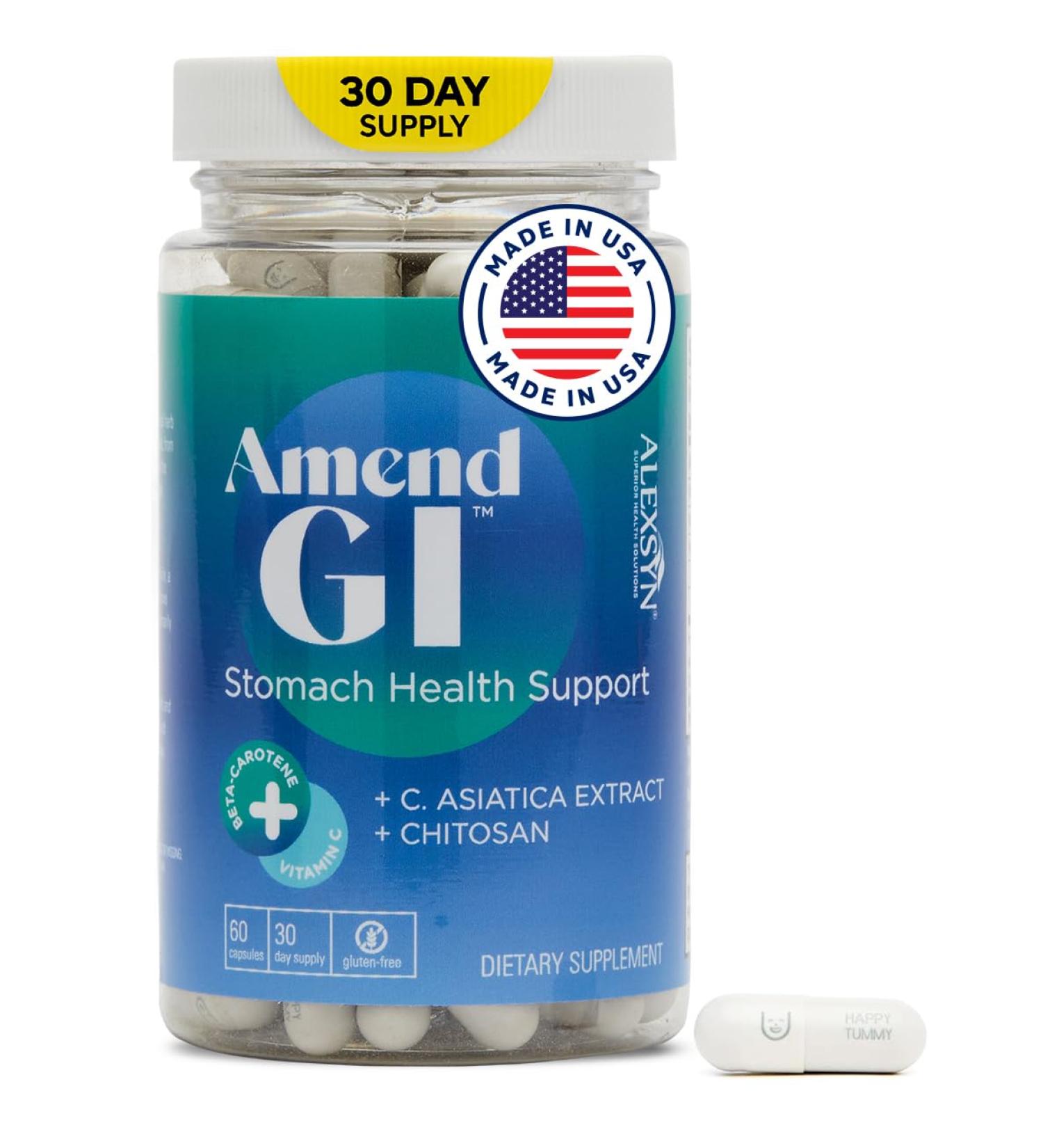 Alexsyn Amend GI All-Natural Stomach Health Support 60 Capsules - Nutraceutical for Stress-Induced Ulcer Symptoms - Supports Healing and Digestive Health with Asiatica Extract & CM Chitosan - Buy Online on GoSupps.com