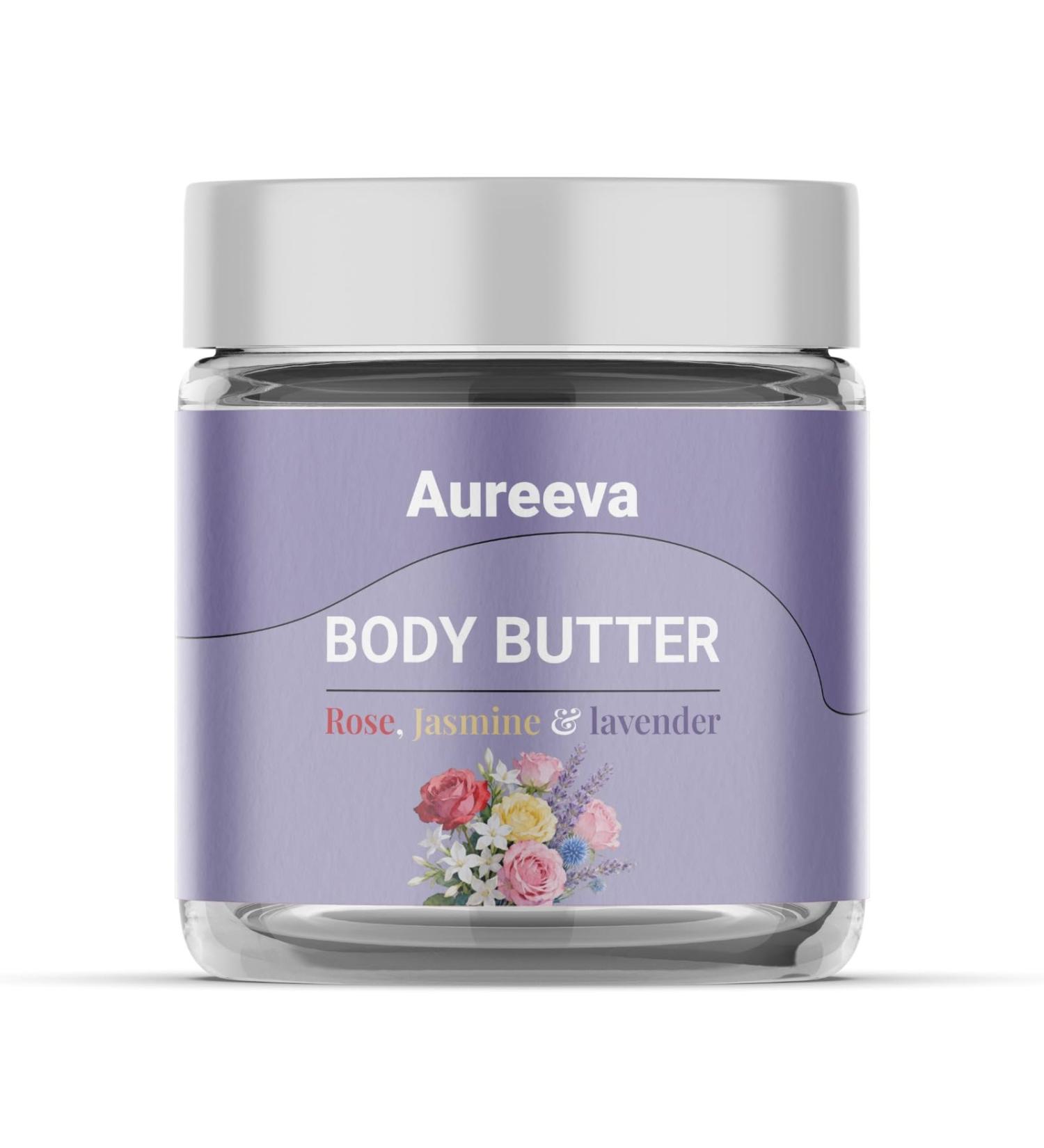 Aureeva Body Butter for Dry Skin for both Women and Men | Rose | Jasmine | Lavender 100gm | Body Cream for 72Hrs Moisturization - Buy Online on GoSupps.com