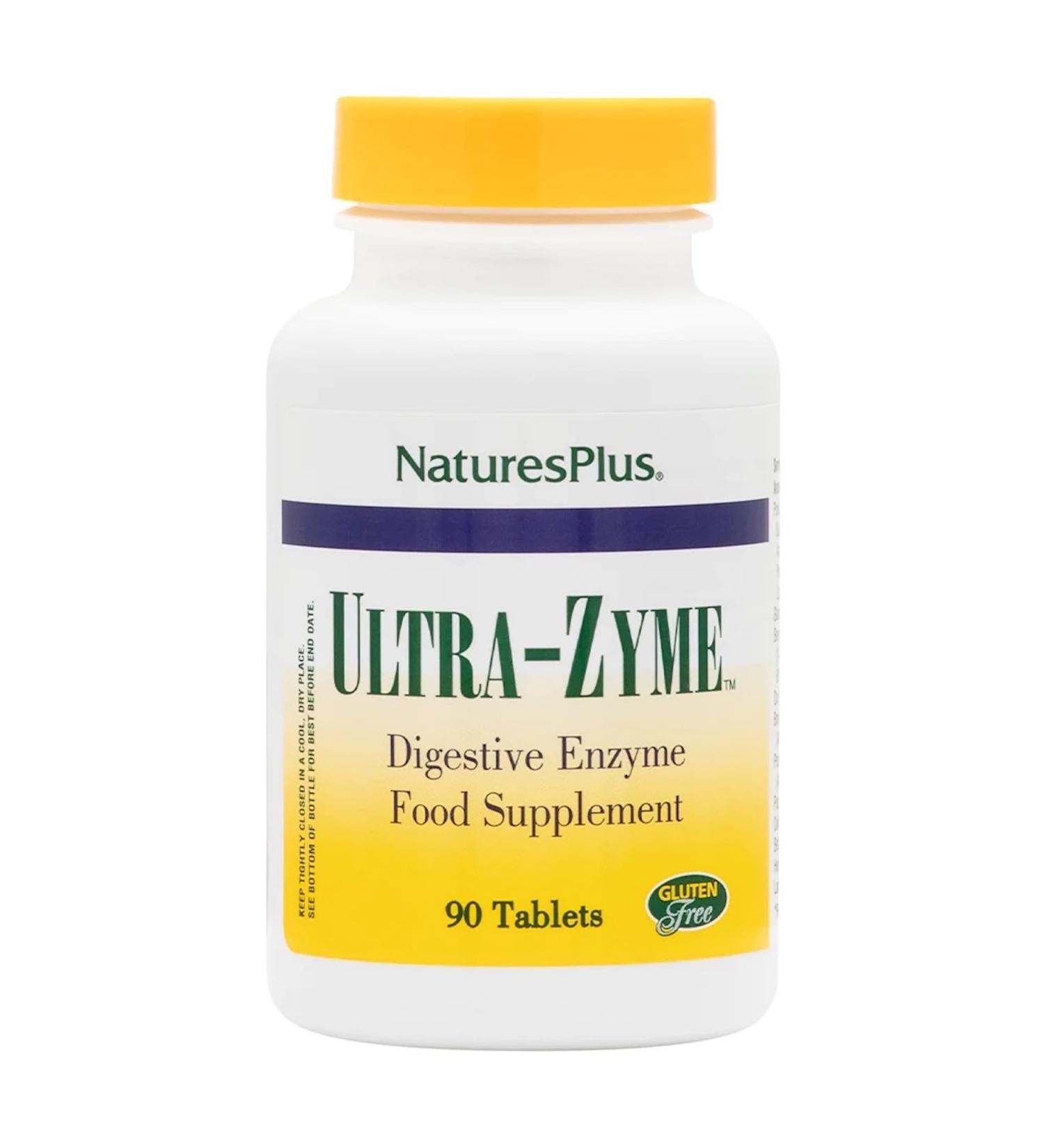 UltraZyme Digestive Enzyme Supplement - 90 Tablets | NaturesPlus Maximum Strength Formula with Ox Bile, Pancreatin, Betaine HCl, Bromelain, Lactase, and Probiotic Complex - Buy Online on GoSupps.com