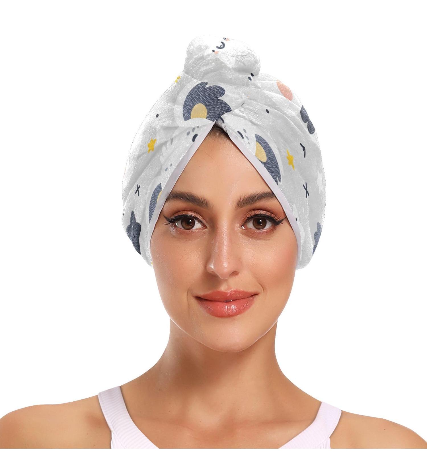 Cartoon Koala Face & Star Hair Towel 2 Pack | Super Absorbent Quick Dry Hair Turbans for Women & Girls - Buy Online on GoSupps.com