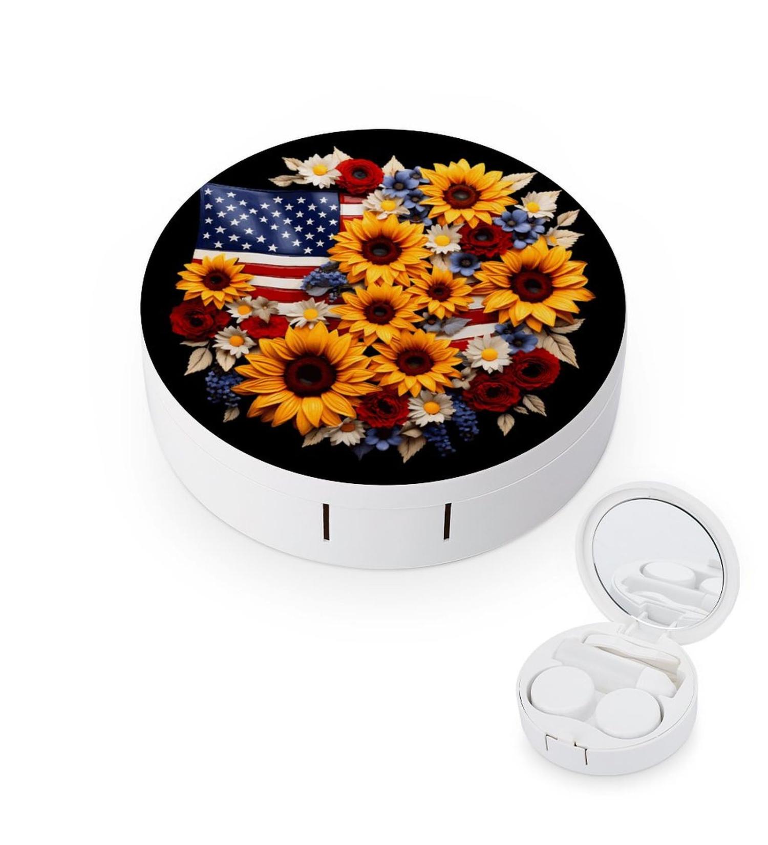 American Flag Sunflowers Contact Lens Travel Kit | Portable Cute Contact Box with Mirror for Daily Use - Ideal for Outdoor Activities - Buy Online on GoSupps.com