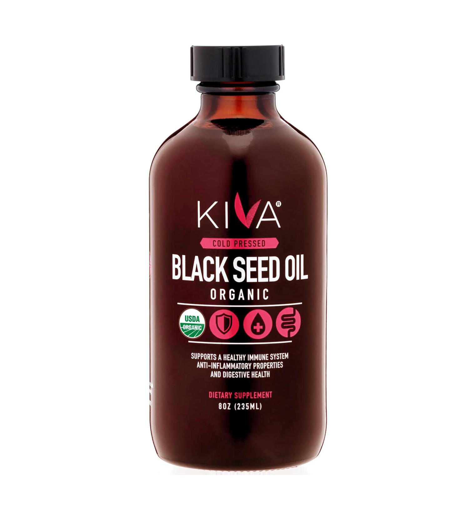 Kiva Organic Black Seed Oil | 100% Pure Cold-Pressed Nigella Sativa | High Thymoquinone (TQ) | 8oz - Buy Online on GoSupps.com