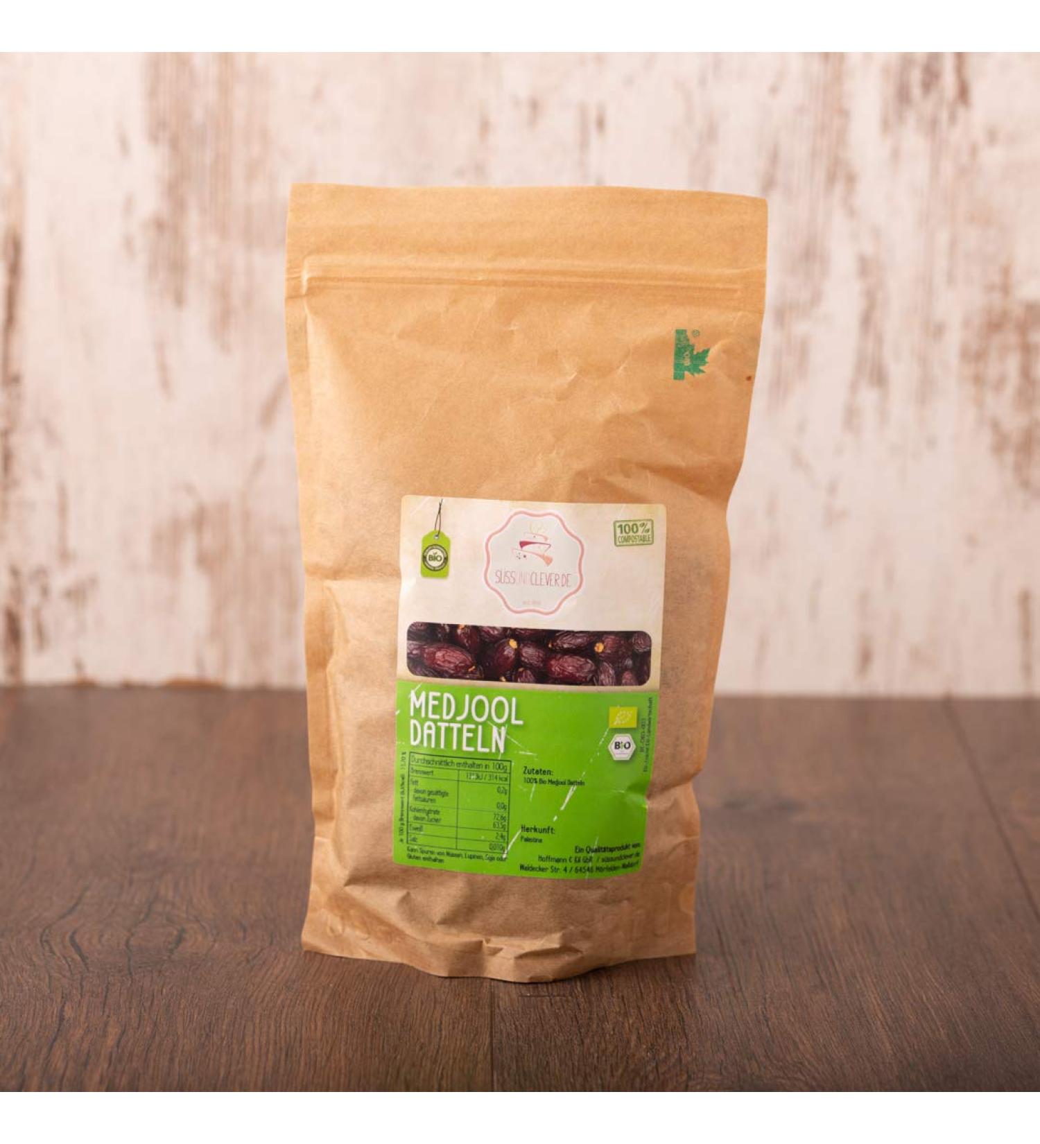 Bio Medjool Datteln aus Pal stina - Jumbo 1 kg | S ssundClever | Kompostierbare Verpackung - Besonders Saftig & Groß - Buy Online on GoSupps.com