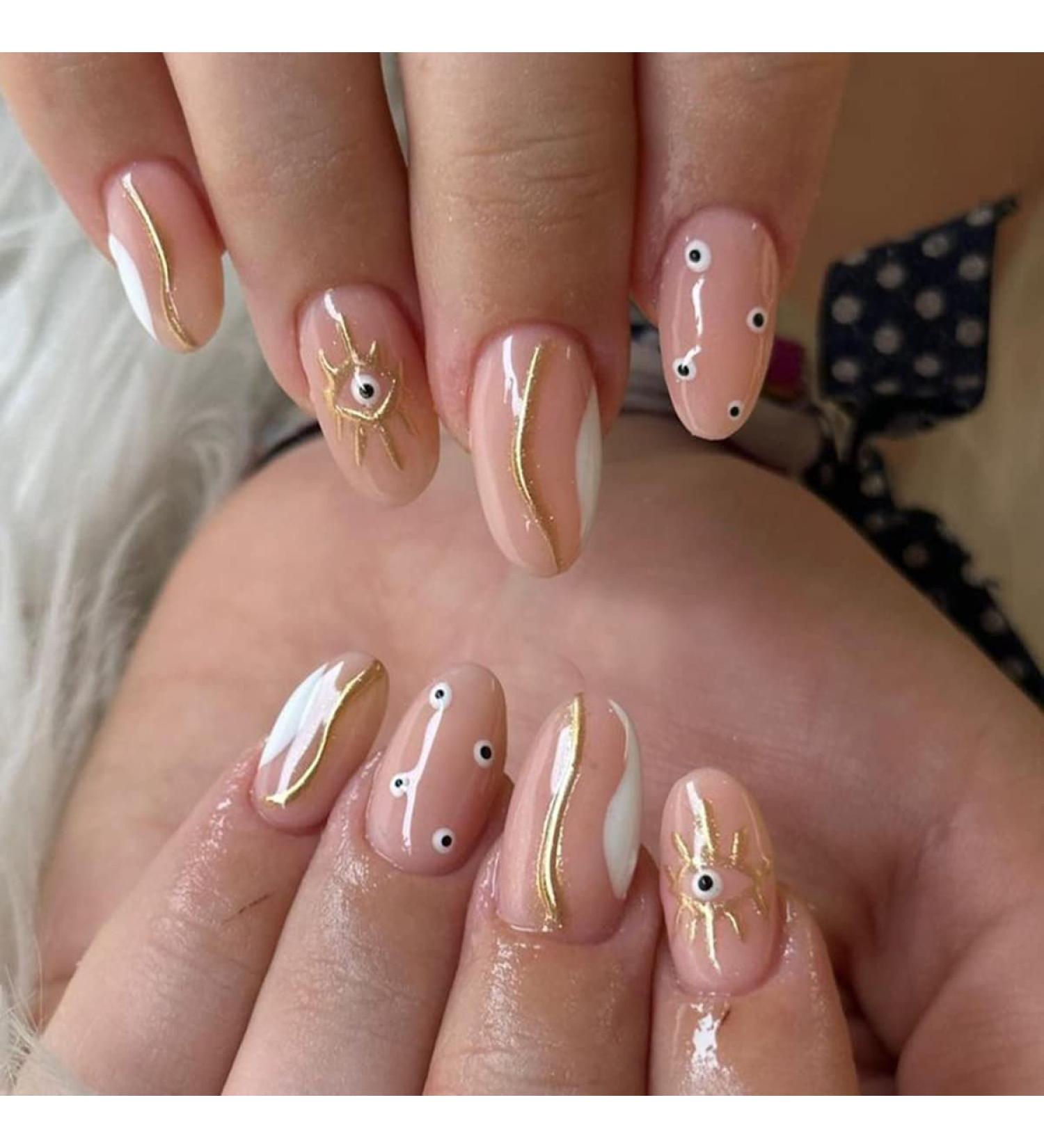 SINLOV Long Almond Fake Nails Glossy Pink Nude Press on False Nails Eyes Ballerina Artificial Finger Nails French Full Cover False Nails for Women and Girls - Buy Online on GoSupps.com
