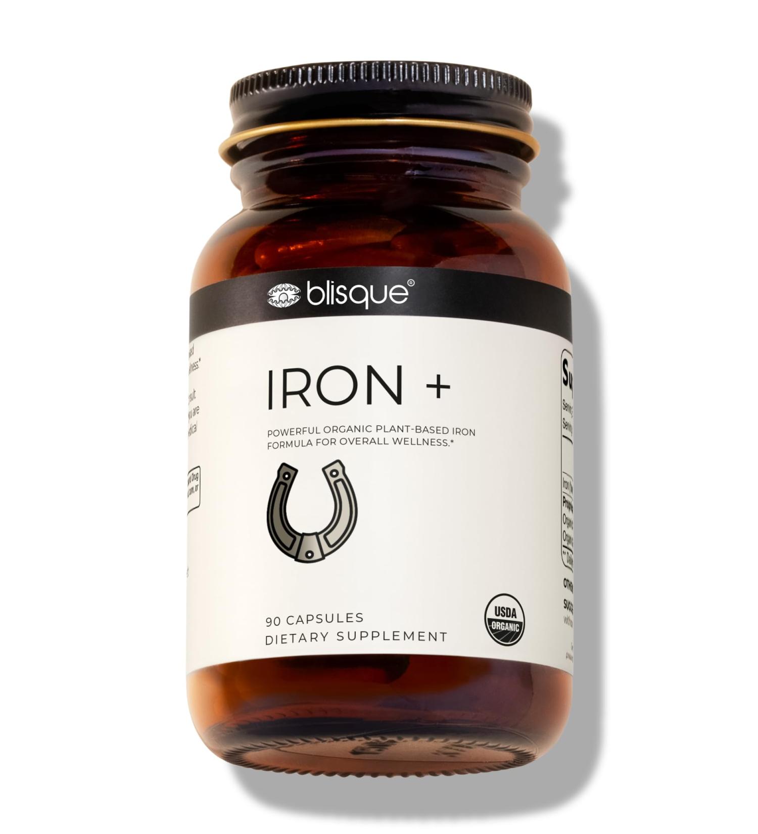 Blisque - Organic Plant-Based Iron Formula for Blood Health Immune Support and Energy | from Organic Curry Leaf Extract | 90 Capsules - Buy Online on GoSupps.com