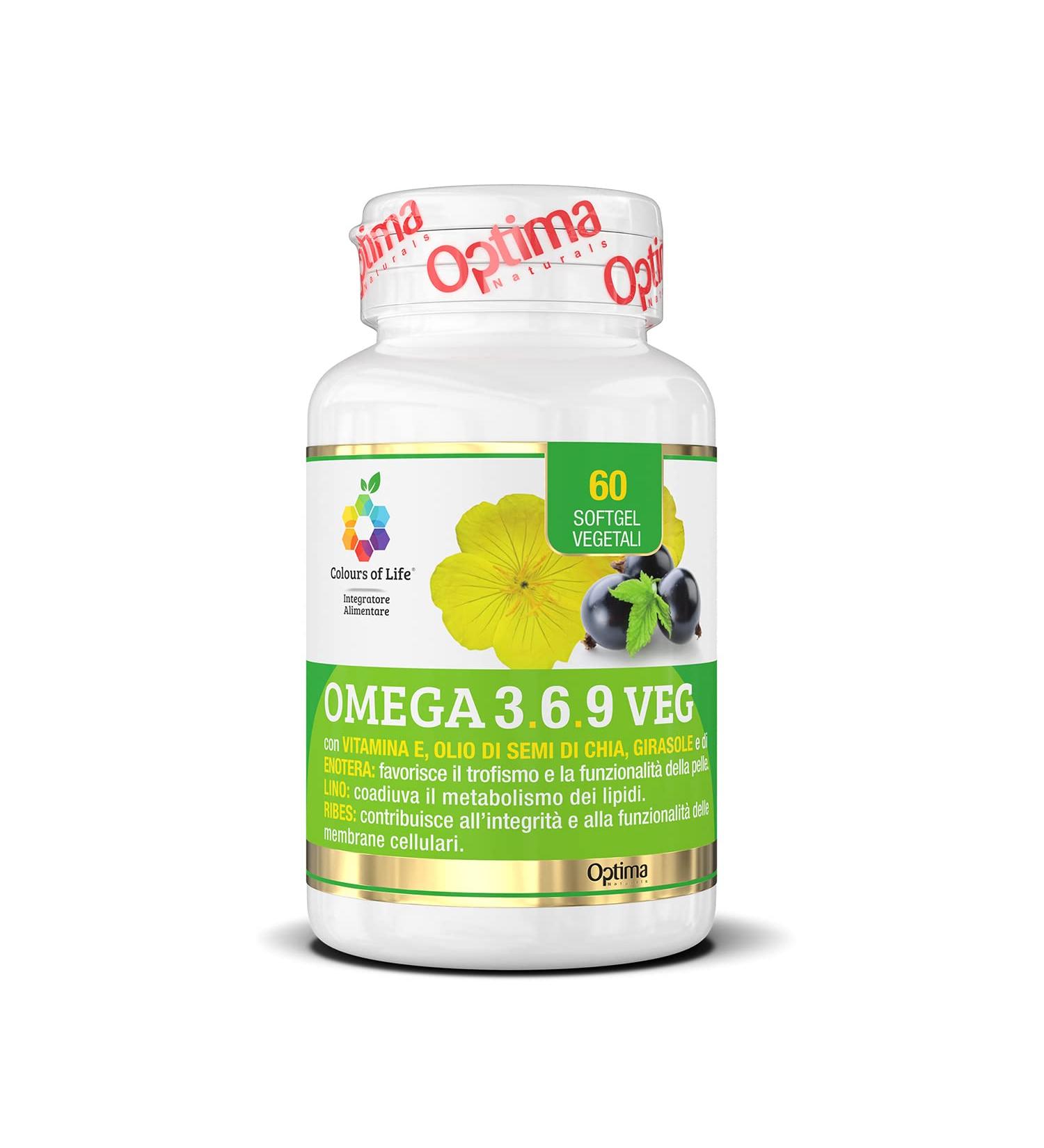 Colors of Life - Omega 3 6 9 VEG - Omega 3 6 and 9 supplement - with chia evening primrose sunflower and blackcurrant seed oils - gluten free and vegan 60 plant-based soft capsules - Buy Online on GoSupps.com
