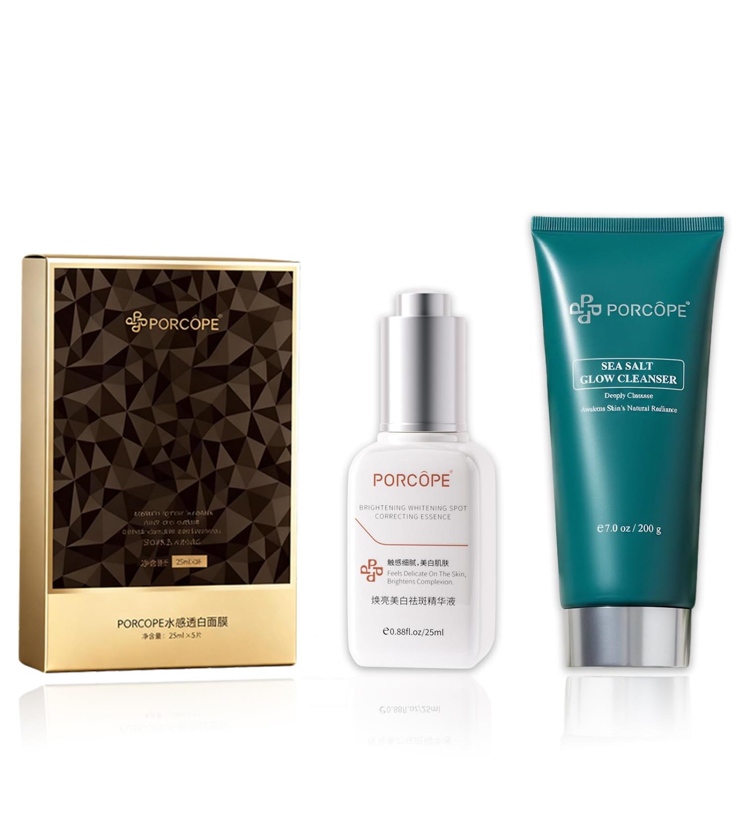 PORCOPE Brightening Skincare Set - Includes Facial Cleanser Serum and Brightening Facial Mask a Moisturizing, Brightening, Repairing and Anti-Aging Facial Care Eet to Improve Rough Skin - Buy Online on GoSupps.com