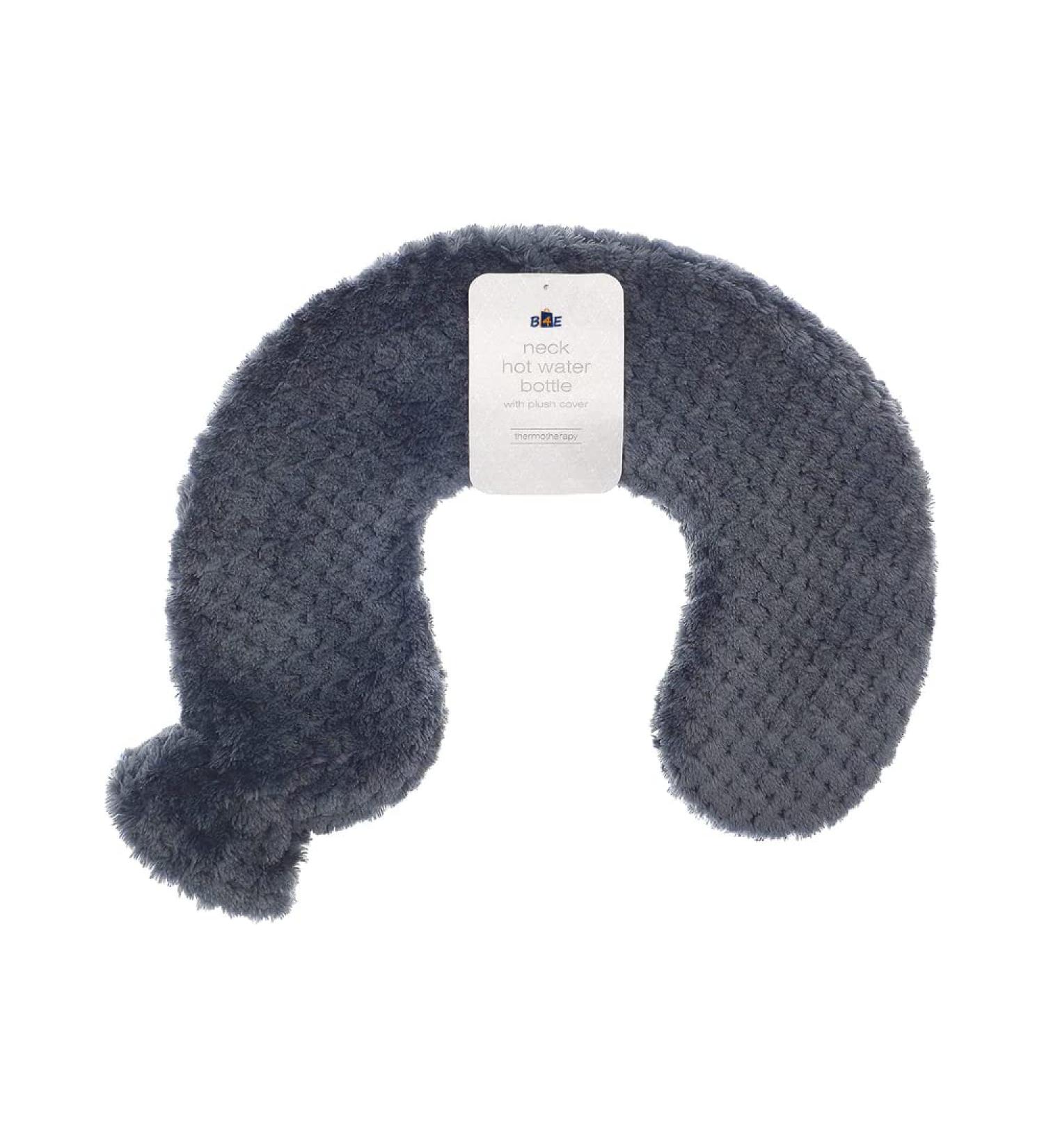 B4E Grey Neck and Shoulder Hot Water Bottle with Soft Popcorn Plush Cover| Neck and Shoulder Long Lasting Hot Water Bottle to Release Pain Headaches and Relax Muscles