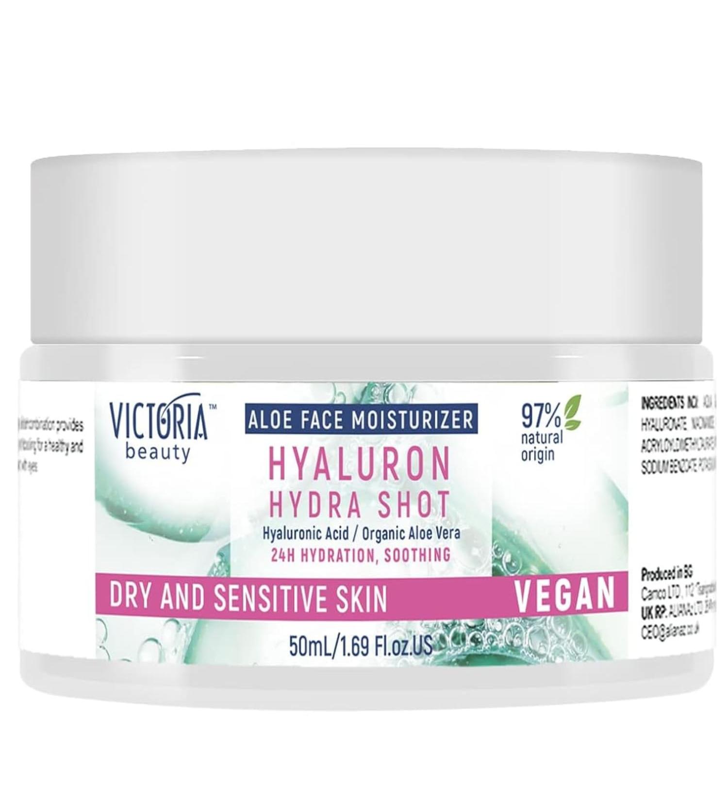 Camco Ltd Victoria Beauty Aloe vera gel cream with hyaluronic acid for normal to oily skin moisturizer with hyaluronic acid for women and men 95 natural formula 1 x 50 ml - Buy Online on GoSupps.com