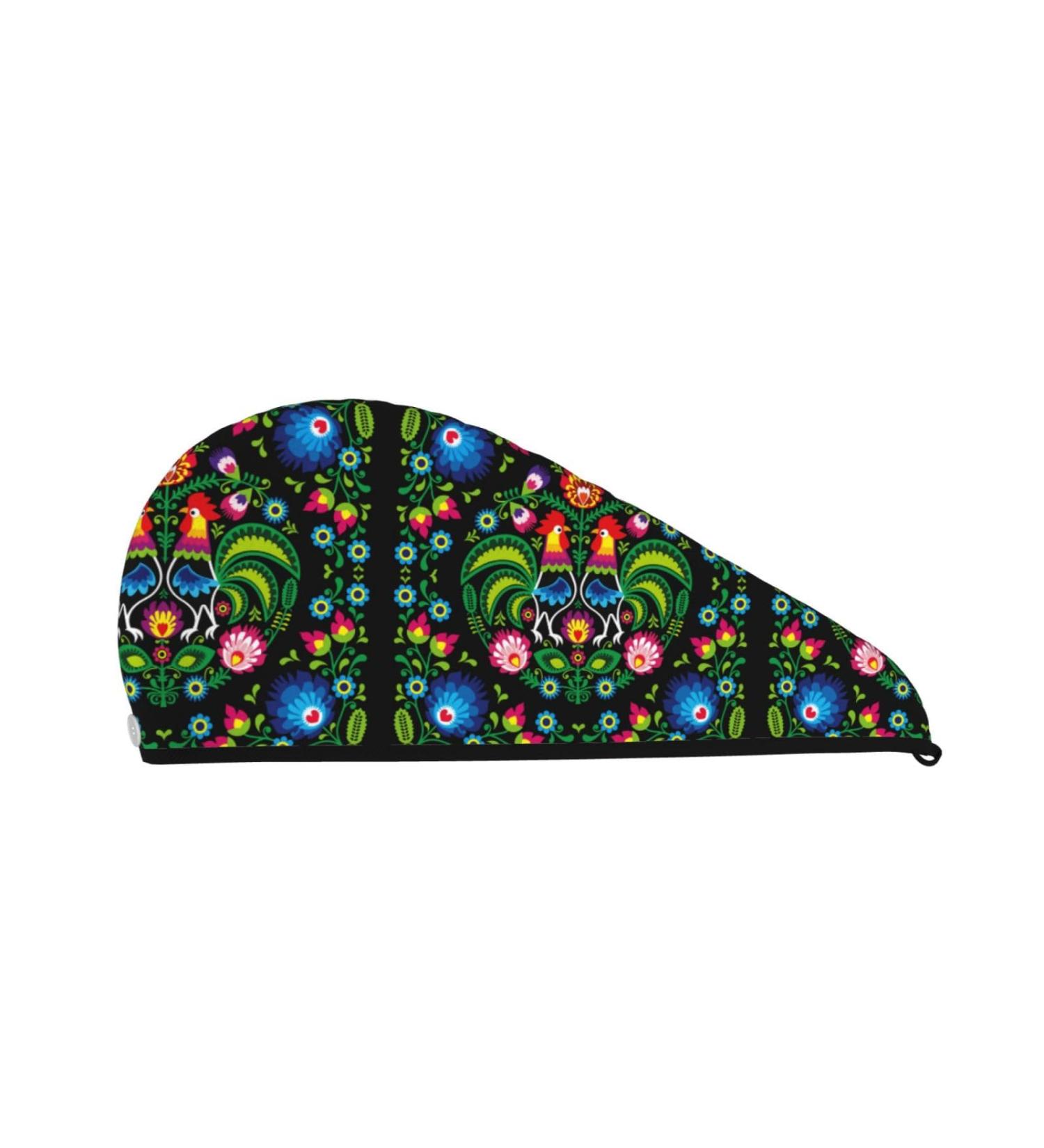Hair Towel Wrap Quick-Dry Turban with Button | Stylish Roosters & Flowers Design - Buy Online on GoSupps.com
