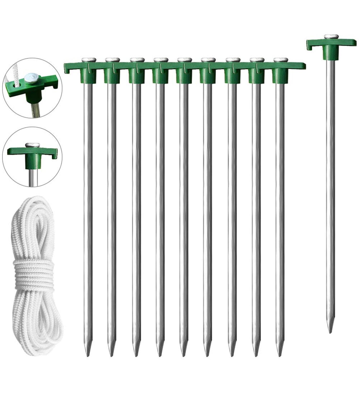 Eurmax USA Galvanized Non-Rust Camping Tent Stakes 10pc-Pack with Ropes - Heavy Duty Ice Tools for Family Pop Up Tents - Buy Online on GoSupps.com