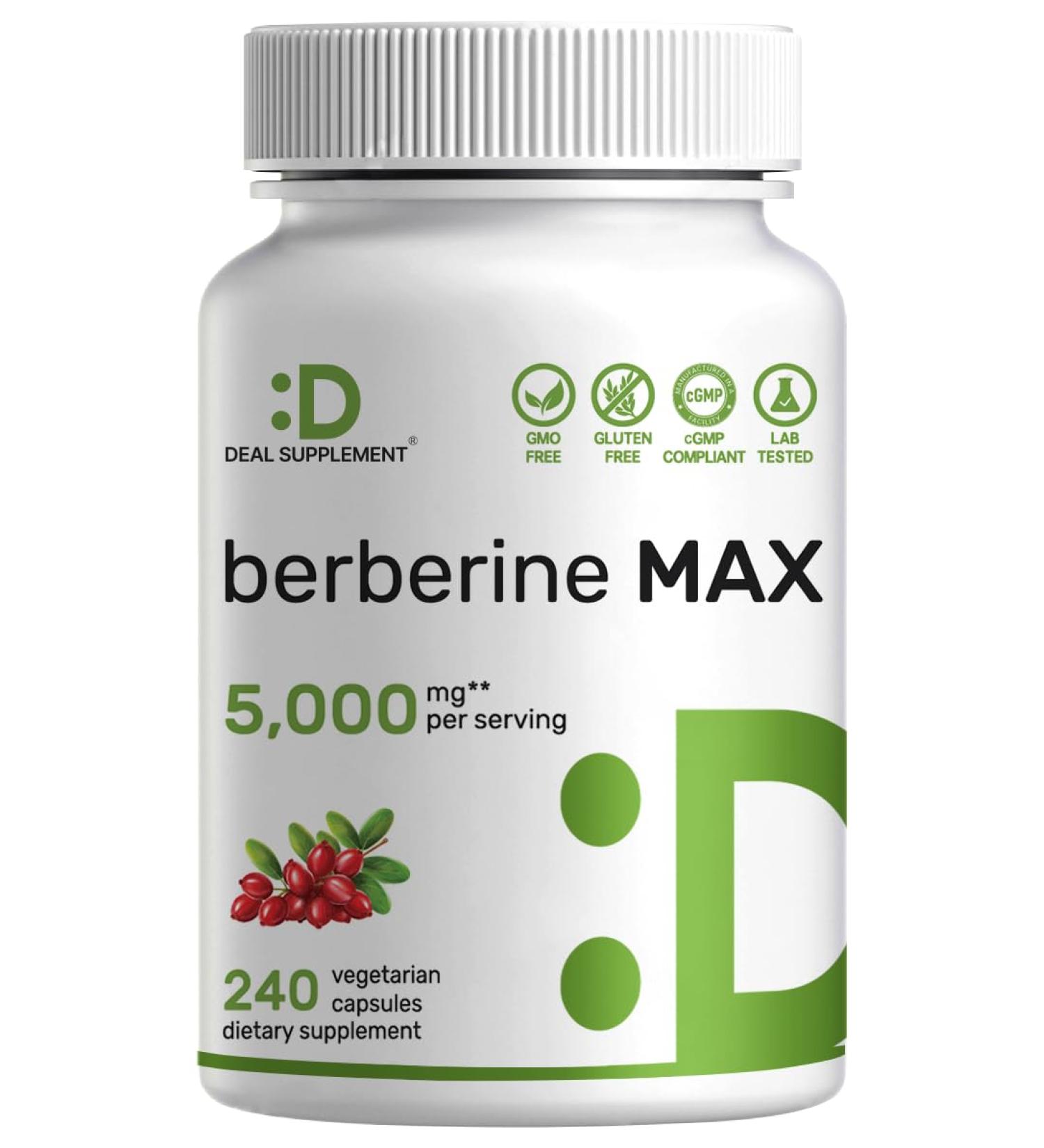 DEAL SUPPLEMENT Berberine Max Supplement with Turmeric 5 000mg Per Serving 240 Veggie Capsules 97% Pure Berberine HCl 20:1 Turmeric Root Extract Vegetarian Friendly Non-GMO - Buy Online on GoSupps.com