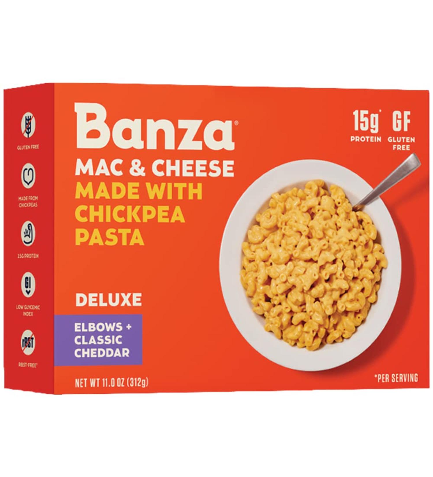 Banza Chickpea Mac and Cheese Elbows - Gluten Free High Protein Pasta with Deluxe Cheddar - Pack of 6 - Buy Online on GoSupps.com