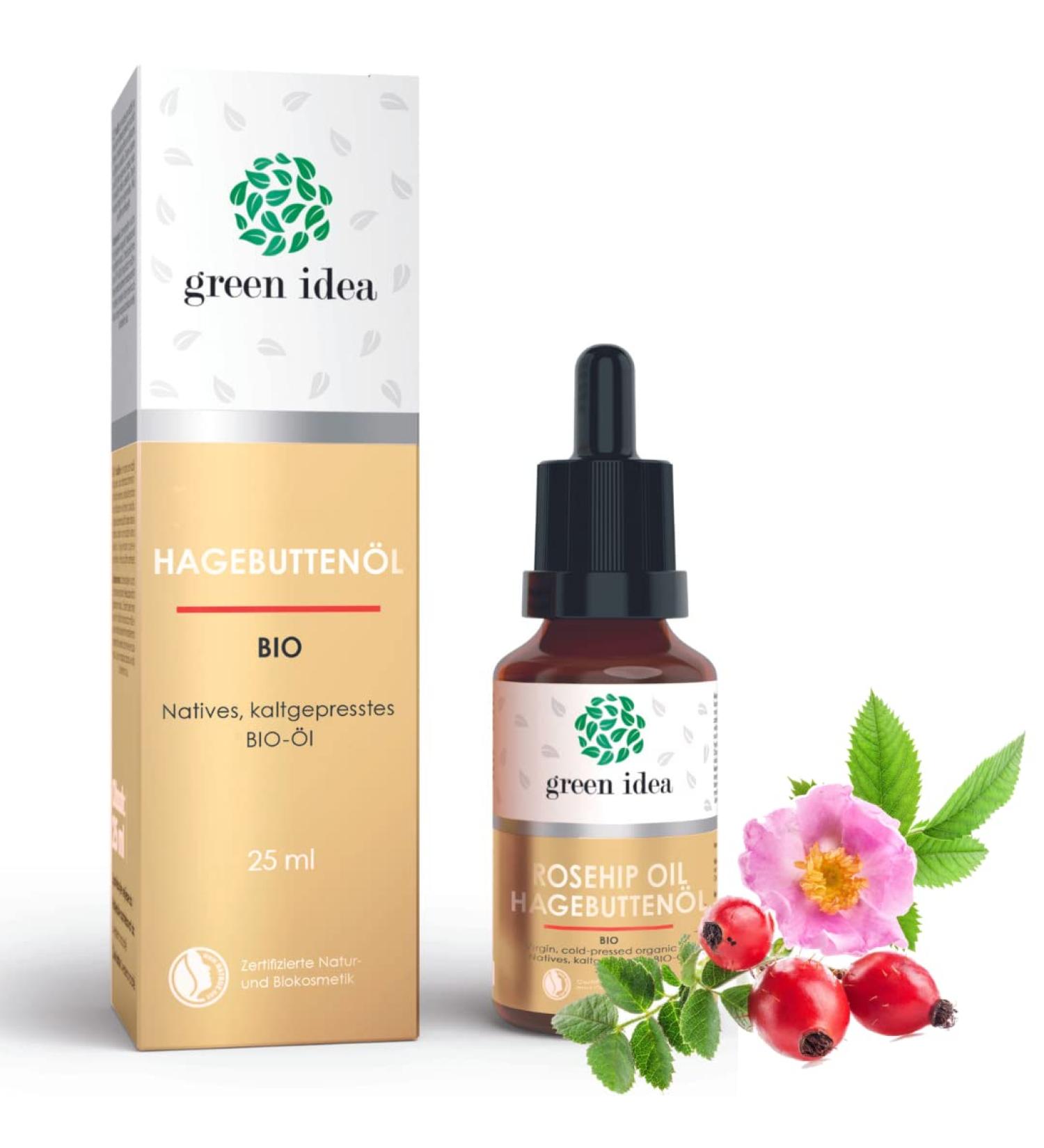 Buy Green Idea Organic Rosehip Kernel Oil - 100% Pure Cold Pressed Anti-Aging & Acne Treatment | Natrue Certified | 25ml Glass Bottle - Buy Online on GoSupps.com
