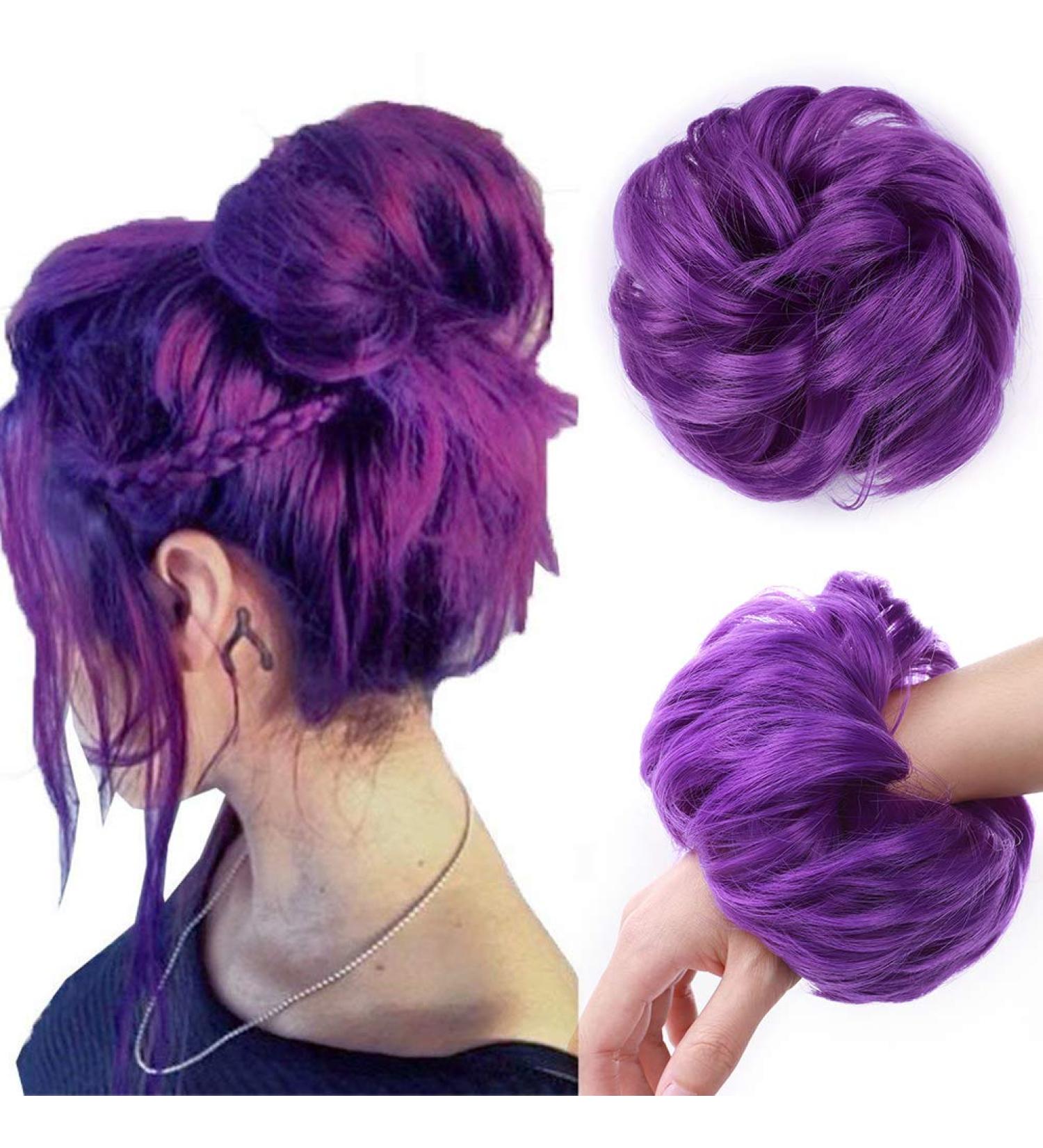 Synthetic Curly Messy Hair Bun Scrunchie Extension in Purple - Women's Updo Chignon Hairpiece - Buy Online on GoSupps.com