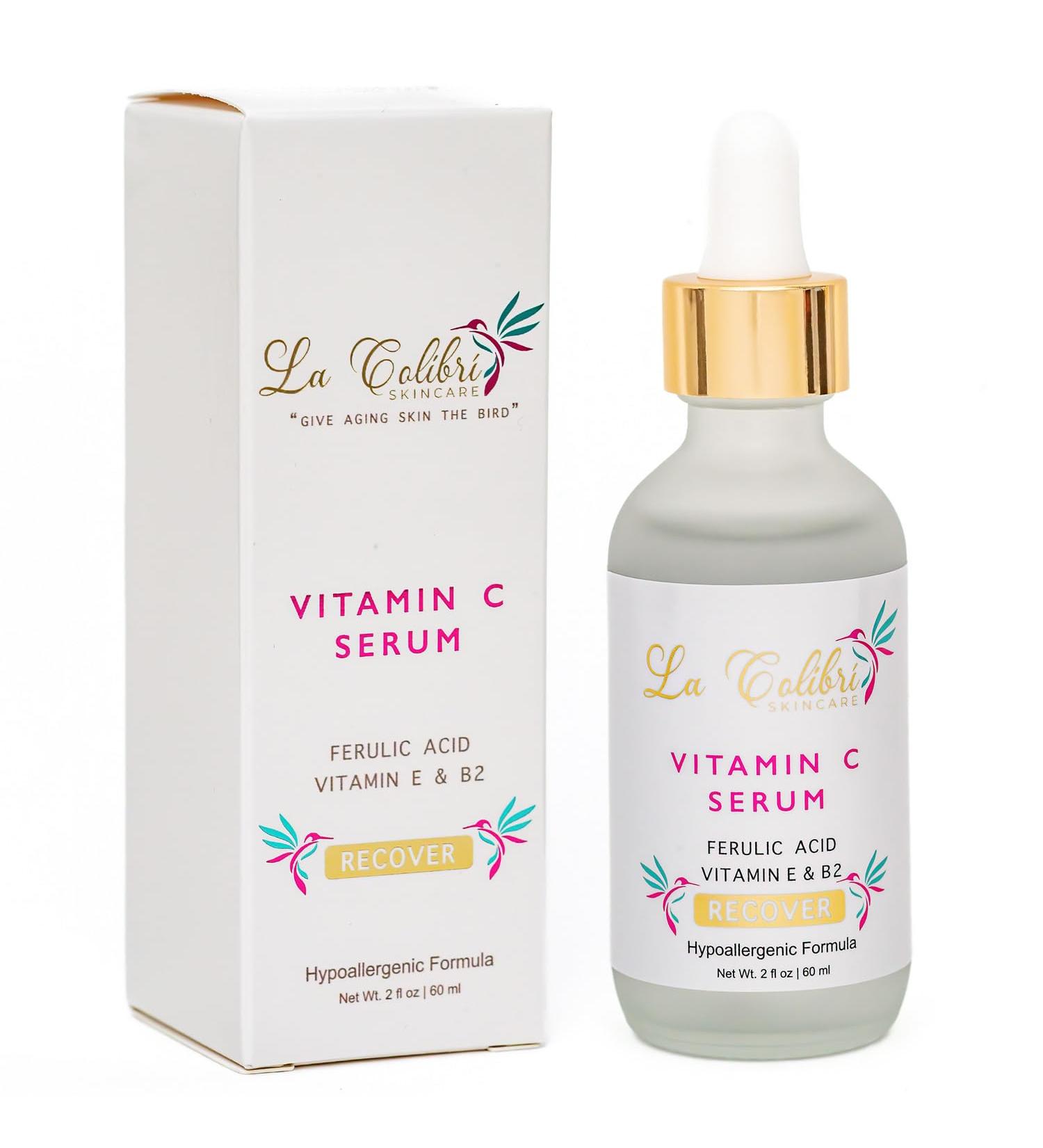 Recover Vegan Vitamin C Serum for Aging Skin | Stabilized Vitamin C E & Ferulic Acid | Natural Vit C with Coconut & Jojoba Oil - 2 oz - Buy Online on GoSupps.com