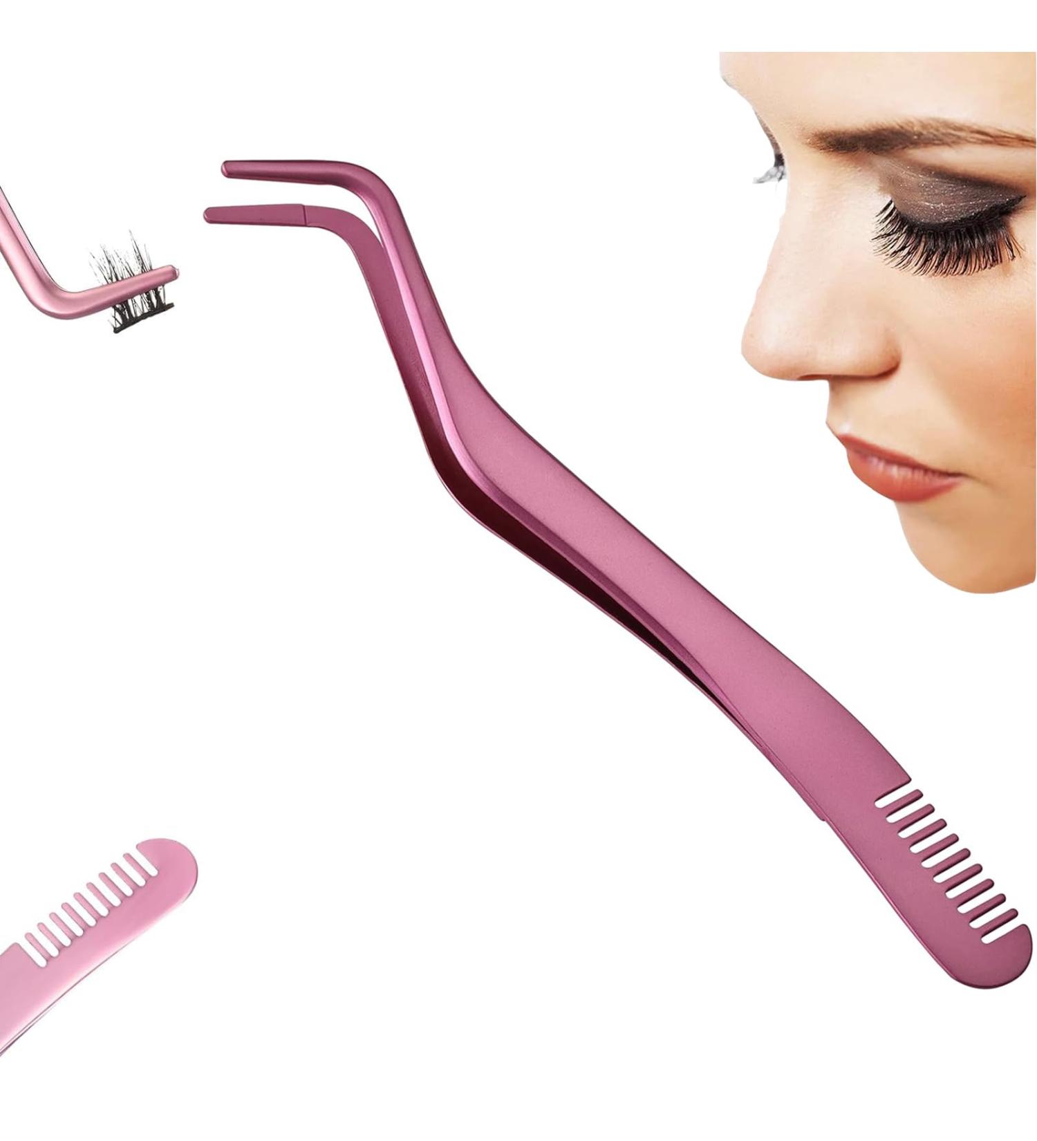 Yalixuan Lash Tweezers Eyelash Applicator Stainless Steel Eyelash Tweezers Eyelash Applicator Tool 2 in 1 Lash Tweezers Strip Lashes Double Ended Eyelash Tool with Built in Lash Comb - Buy Online on GoSupps.com