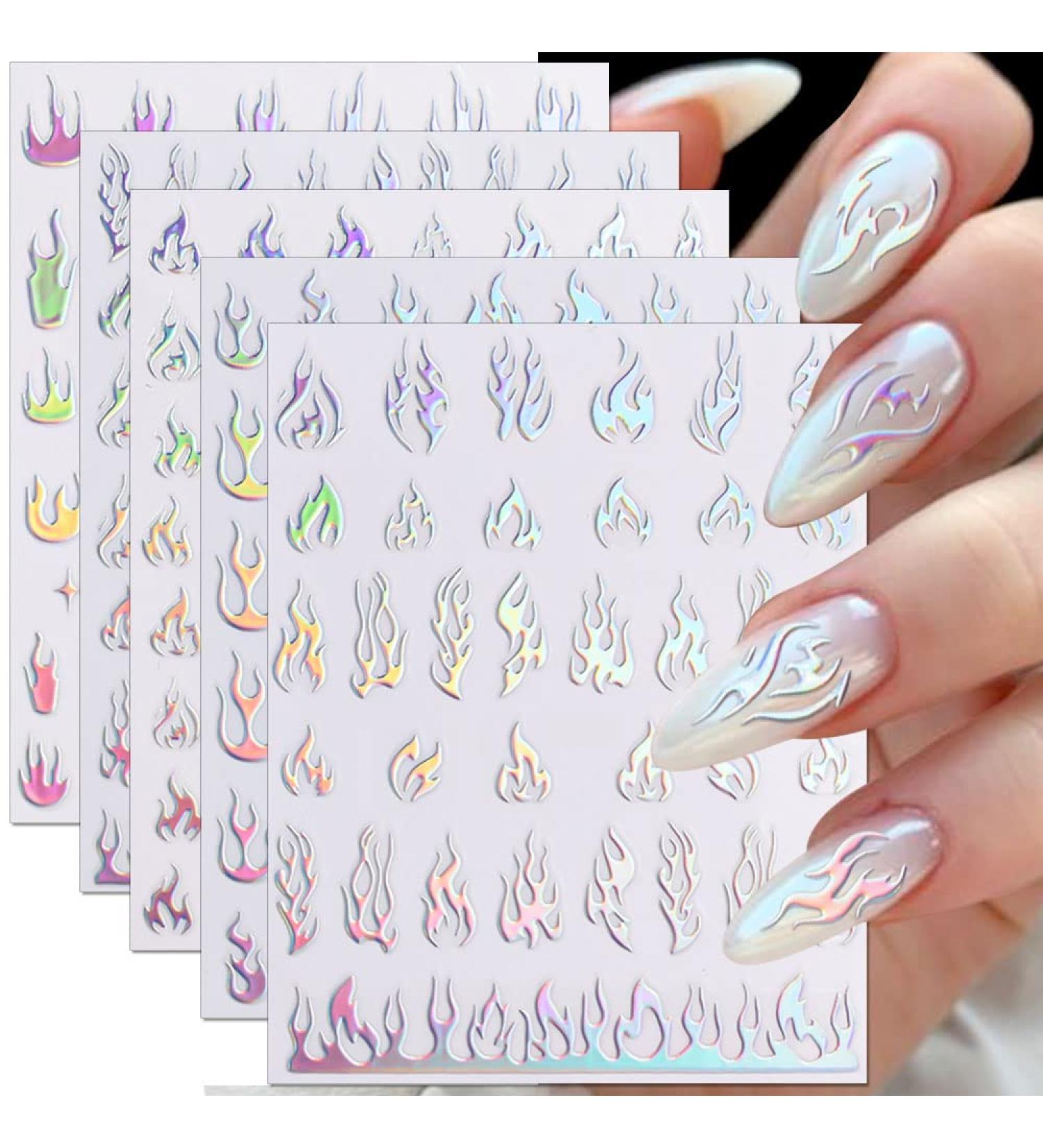 Dornail 6 Sheets Aurora Nail Stickers Holographic Laser Flame Nail Decals 3D Self Adhesive Nail Art Stickers Silver Fire Flame Nail Sticker DIY Nail Design Nail Art Decoration Nail Supplies - Buy Online on GoSupps.com
