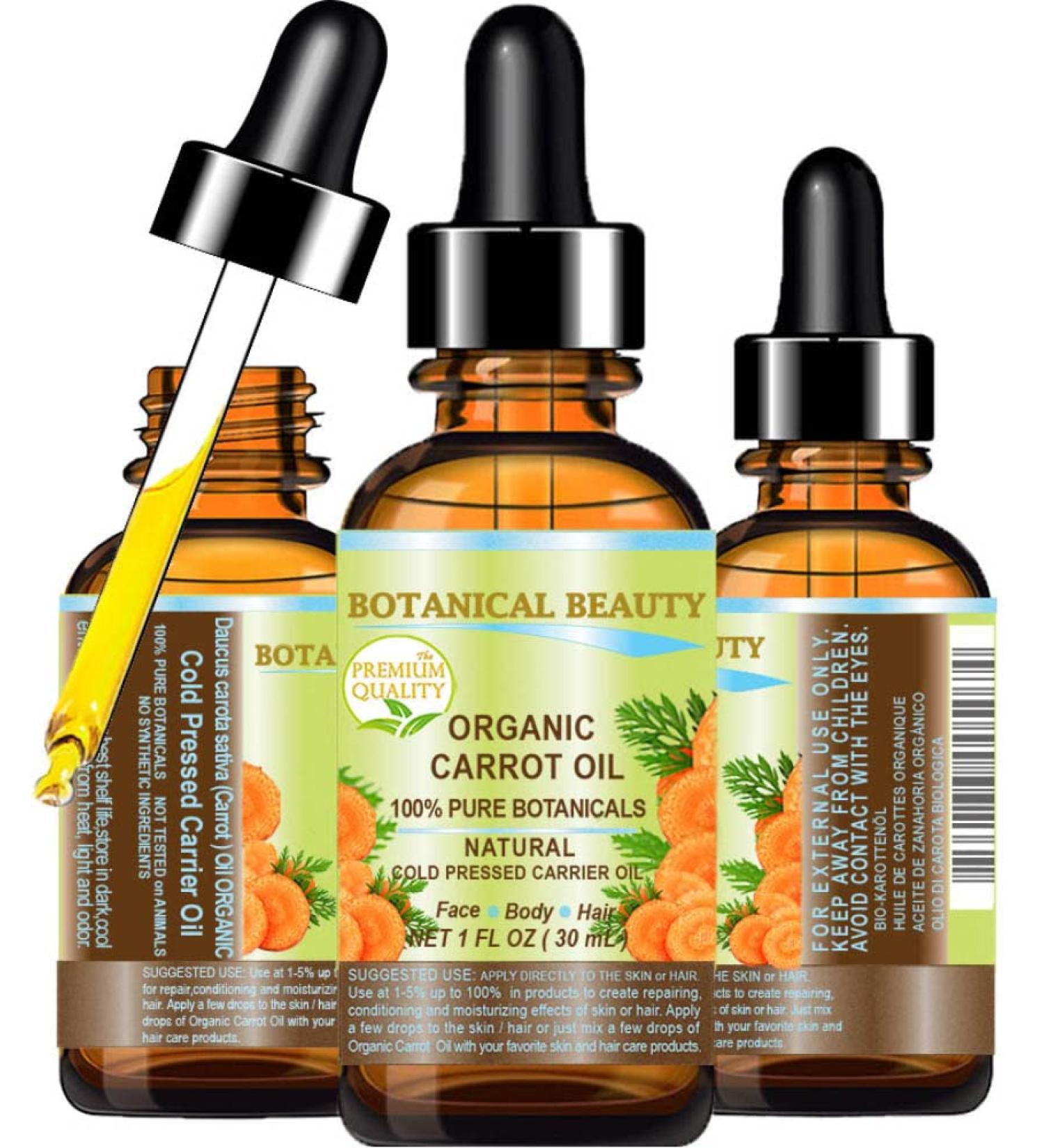 Organic Carrot Oil 100% Natural Cold Pressed Carrier Oil 1 Fl. oz. - Botanical Beauty for Face Body Hair & Nail Care - Buy Online on GoSupps.com